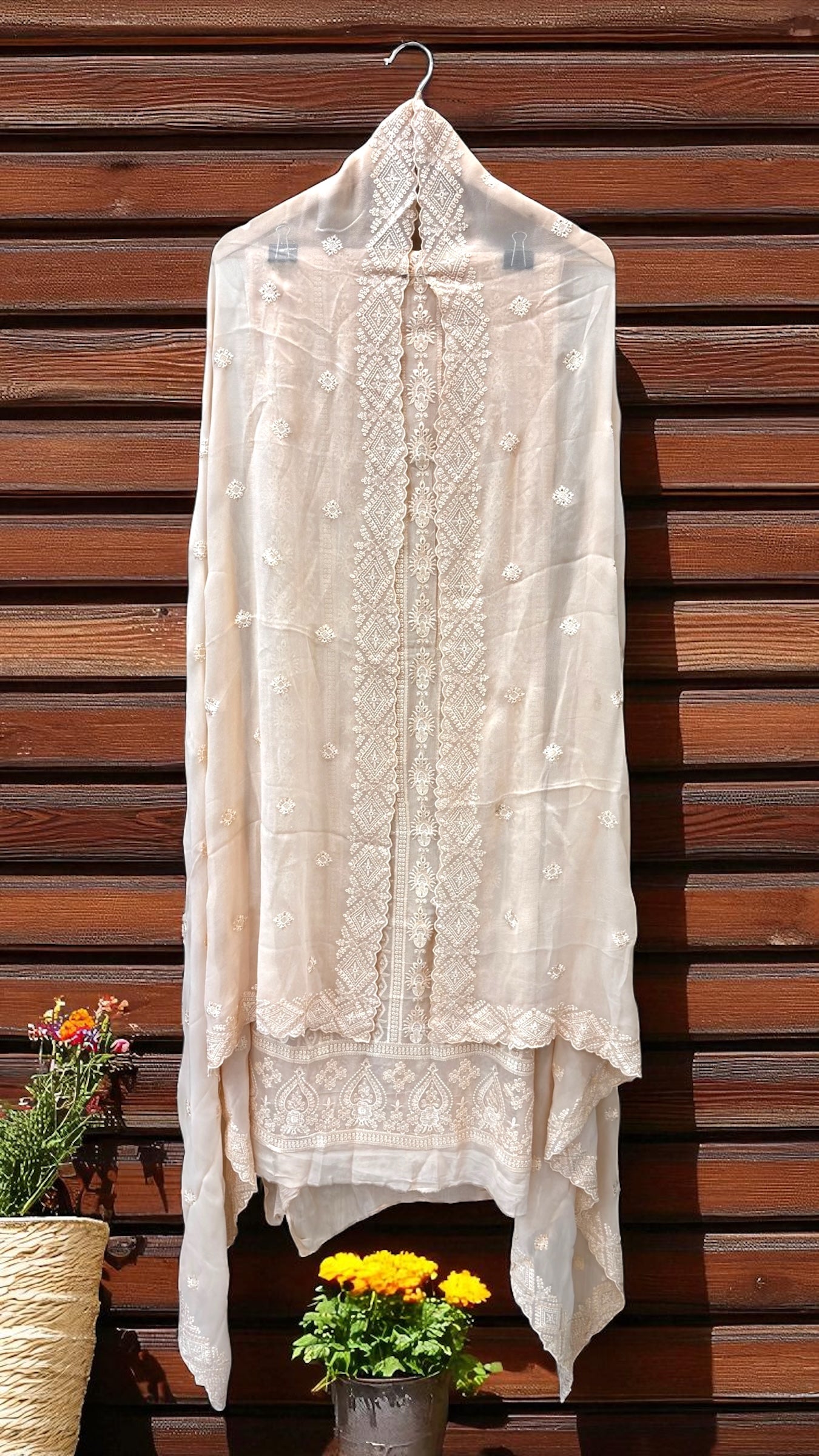 Pure Georgette Banarasi Chikankari Dress Material