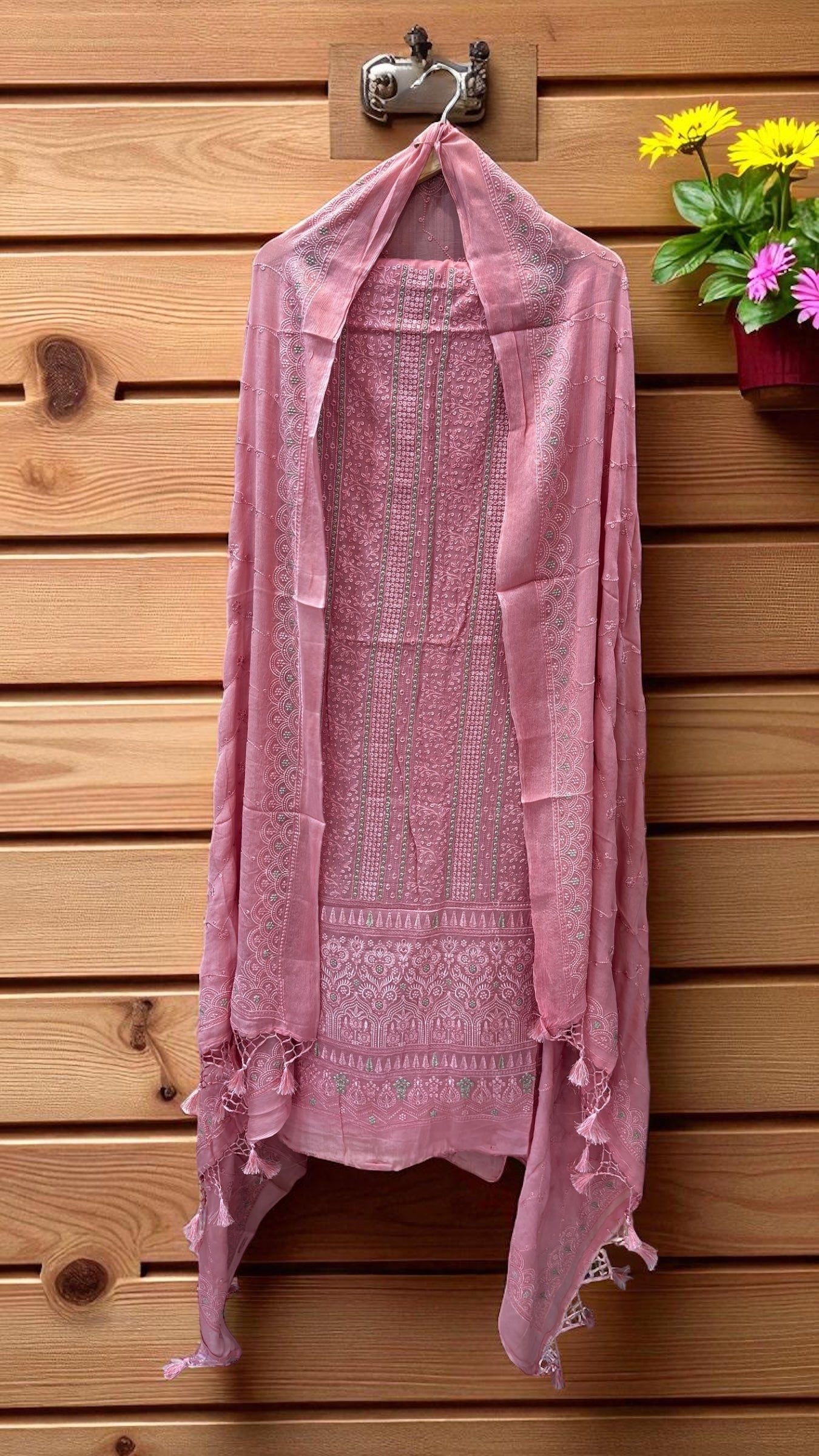 Pure Georgette Banarasi Chikankari Dress Material