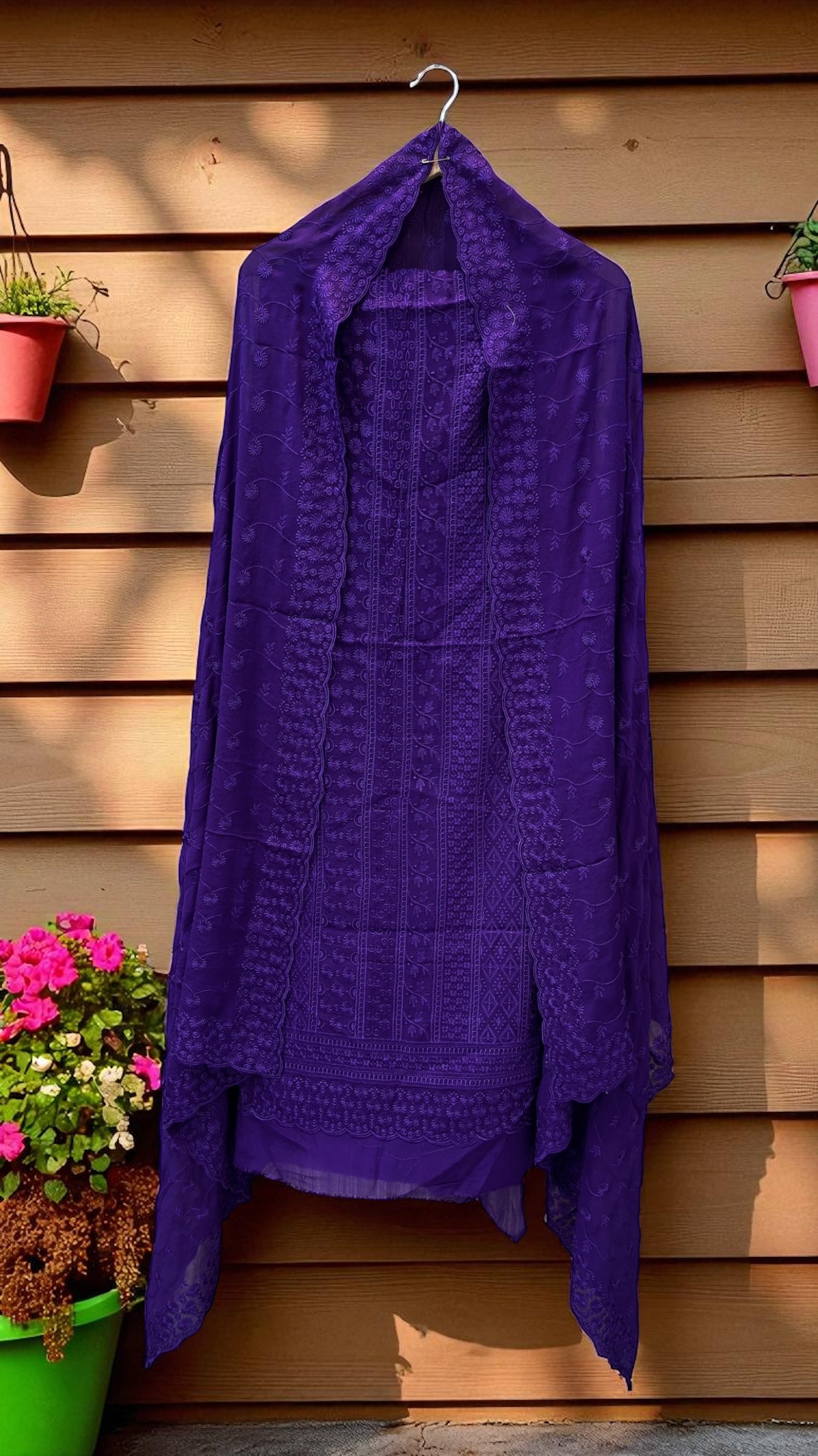 Pure Georgette Banarasi Chikankari Dress Material