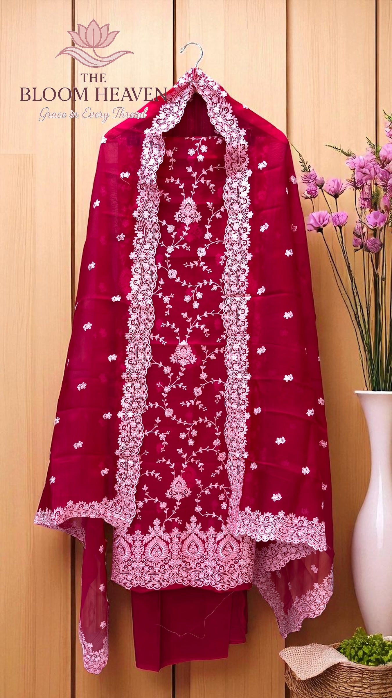 Pure Organza Chikankari Handloom Banarasi Dress Material