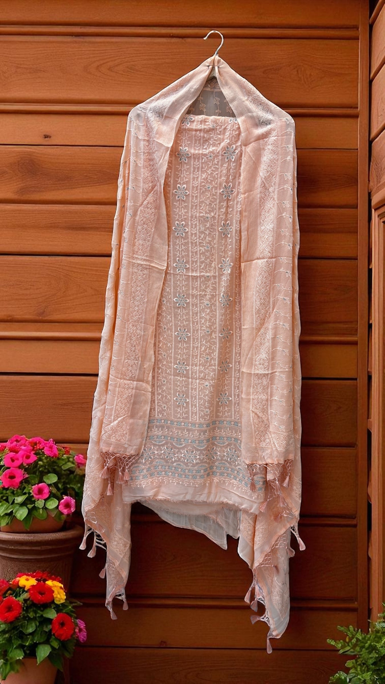 Pure Georgette Banarasi Chikankari Dress Material