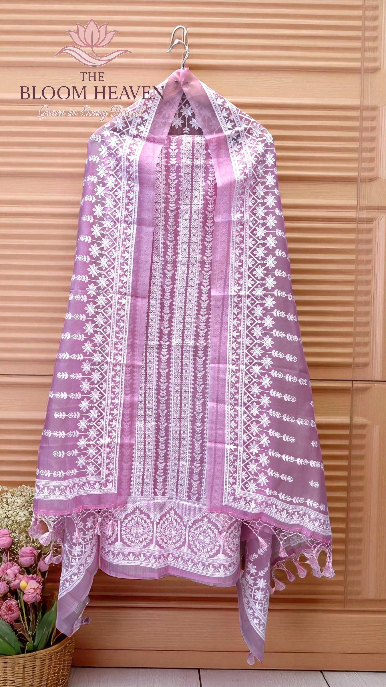 Pure Organza Chikankari Handloom Banarasi Dress Material