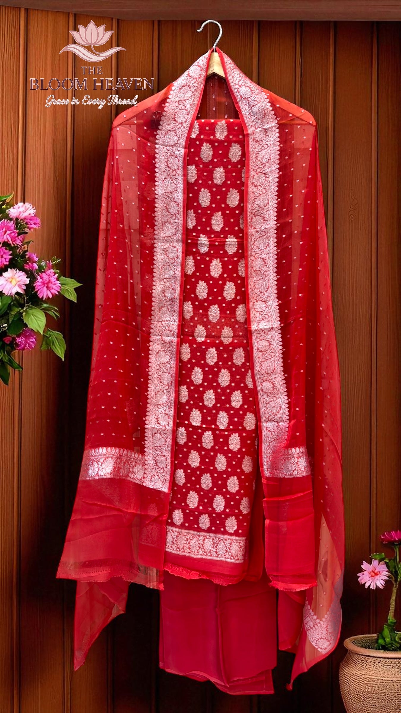 Pure Khaddi Georgette Handloom Banarasi 3-Piece Suit