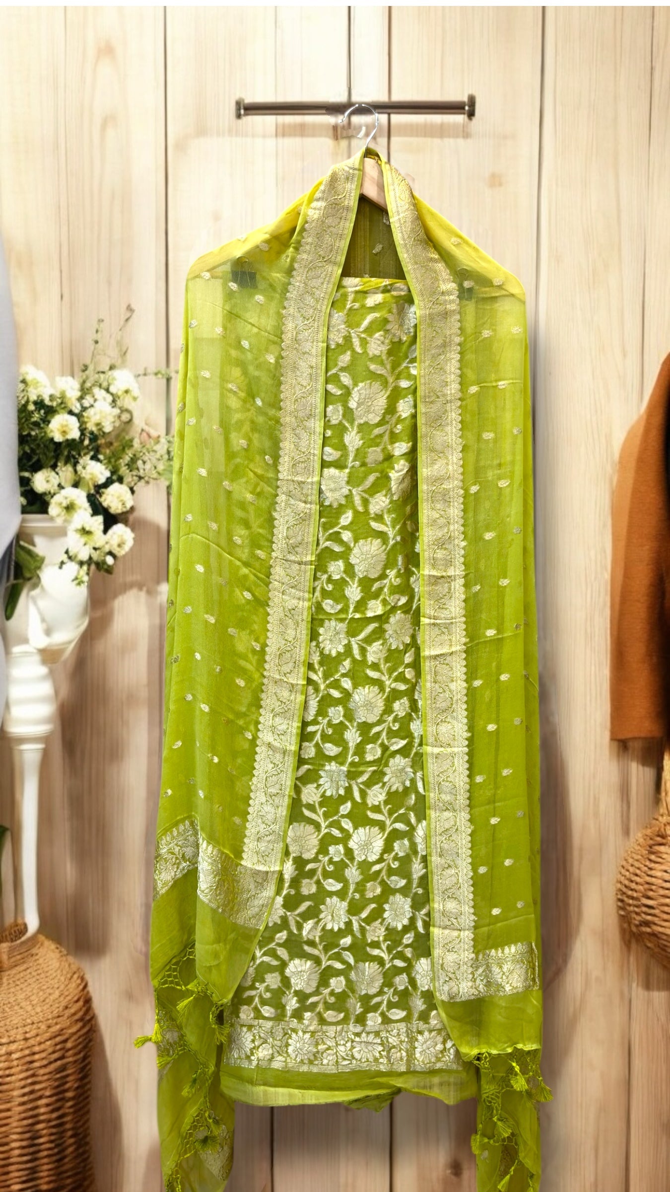 Pure Khaddi Georgette 3 Pc Suit Set with Gold Zari