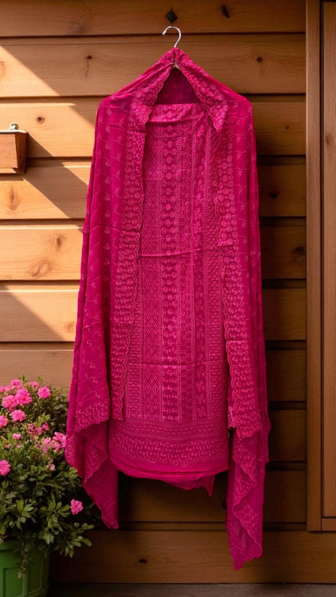 Pure Georgette Banarasi Chikankari Dress Material