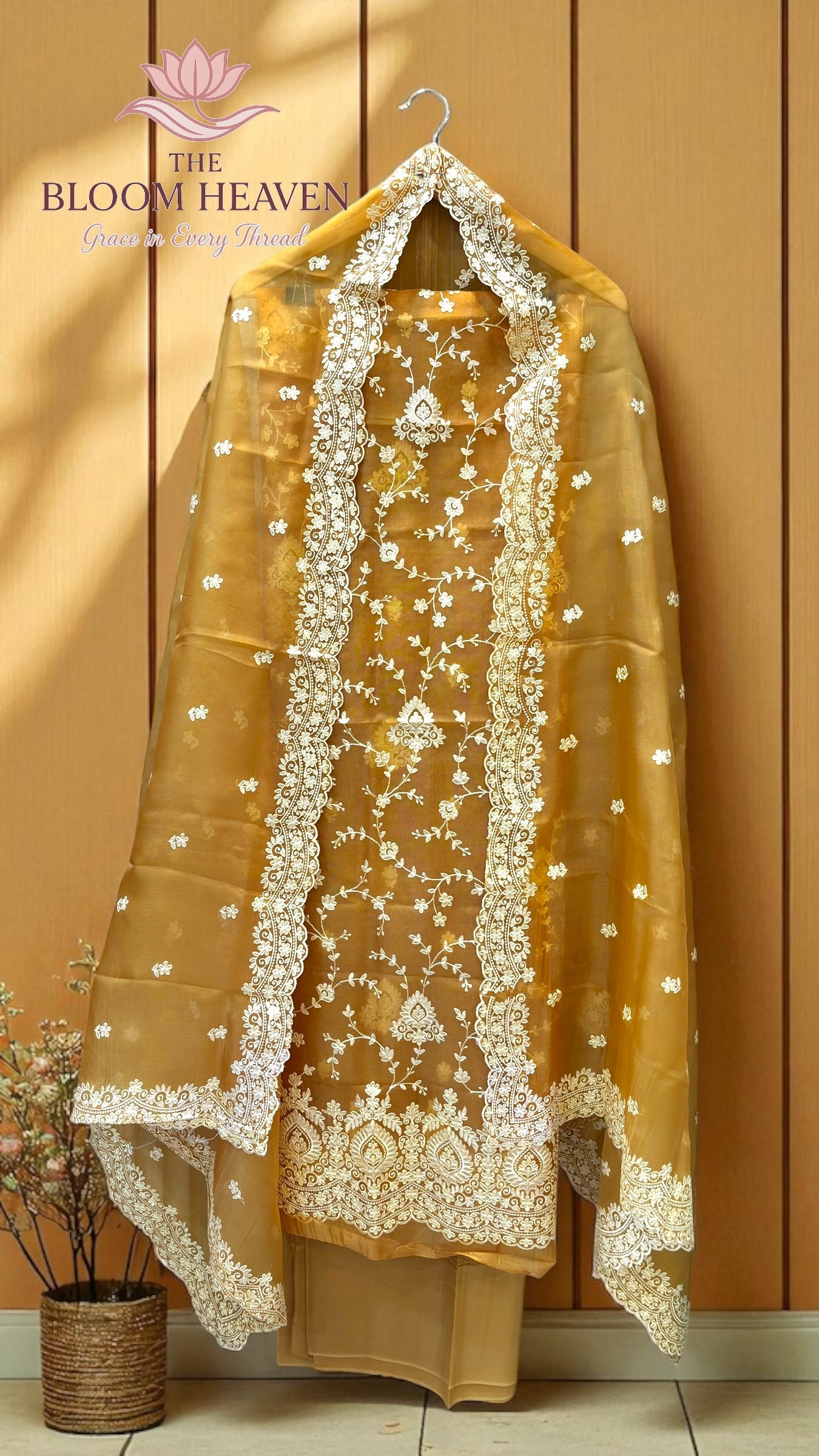 Pure Organza Chikankari Handloom Banarasi Dress Material