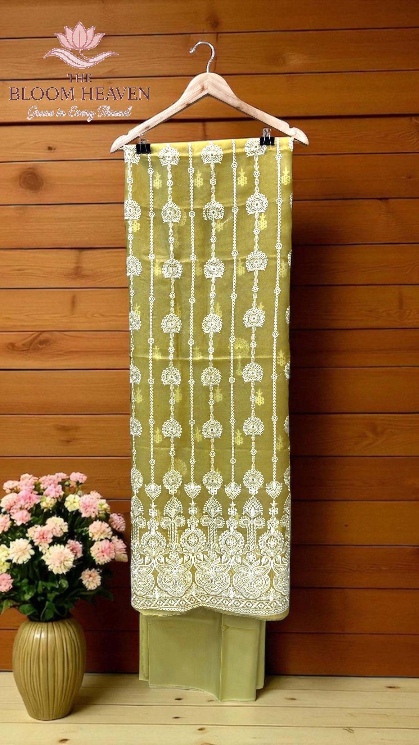 Pure Organza Chikankari Handloom Banarasi Dress Material