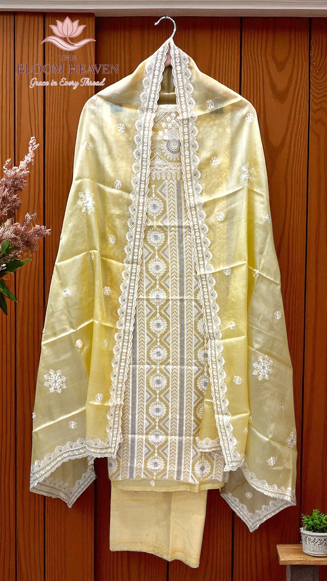 Pure Tussar Chikankari Handloom Banarasi Dress Material