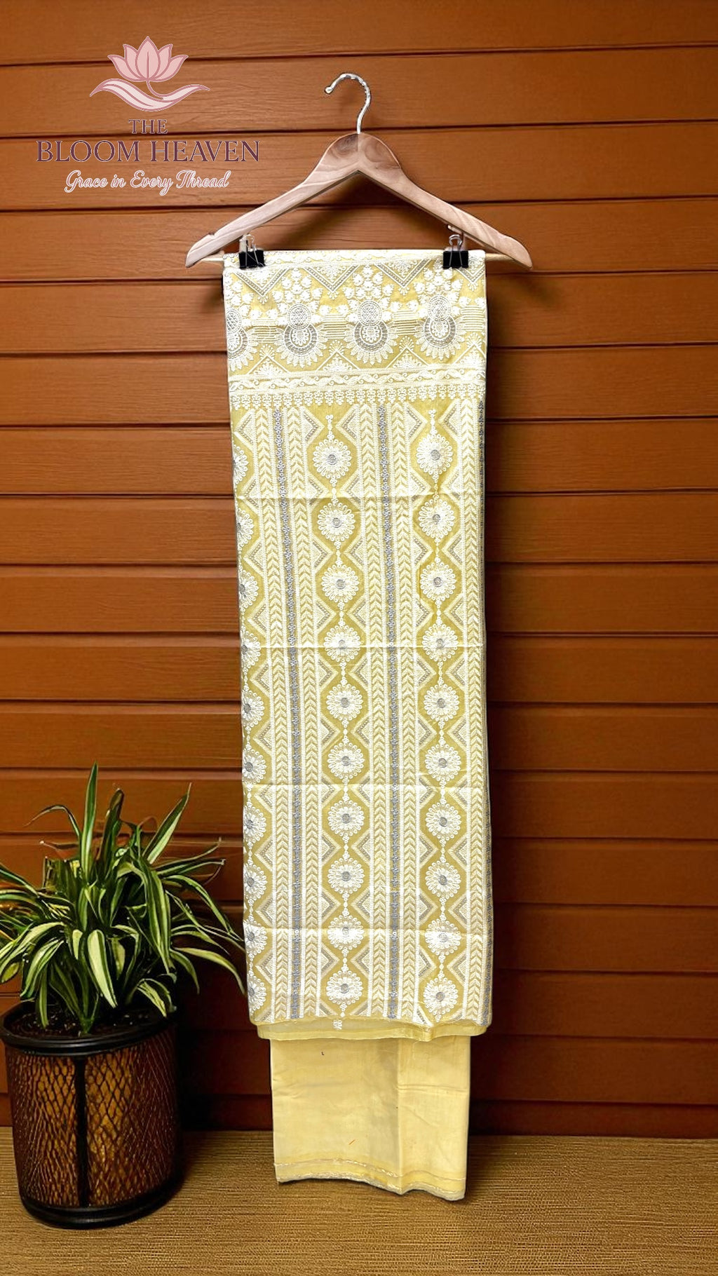 Pure Tussar Chikankari Handloom Banarasi Dress Material