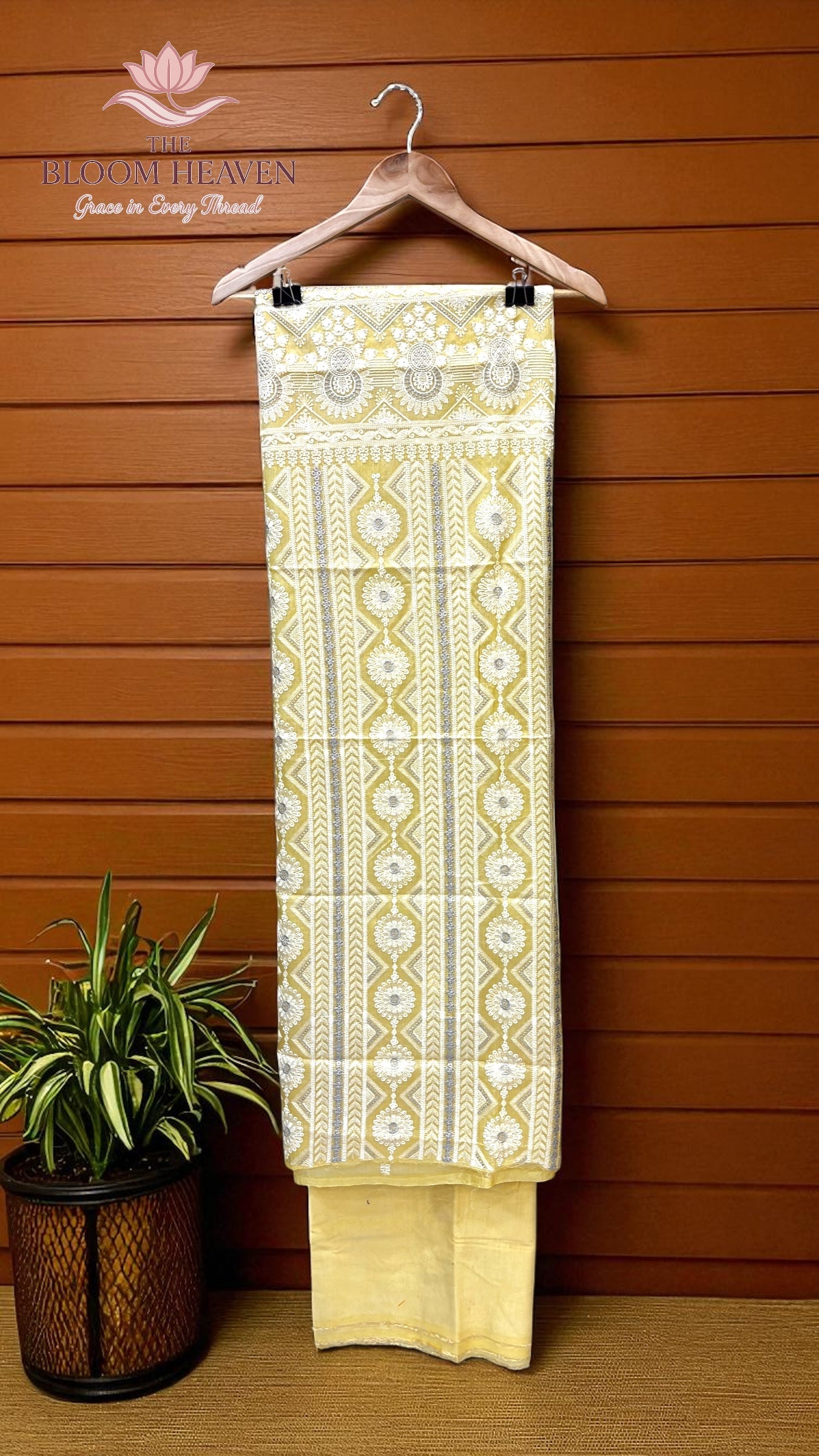 Pure Tussar Chikankari Handloom Banarasi Dress Material