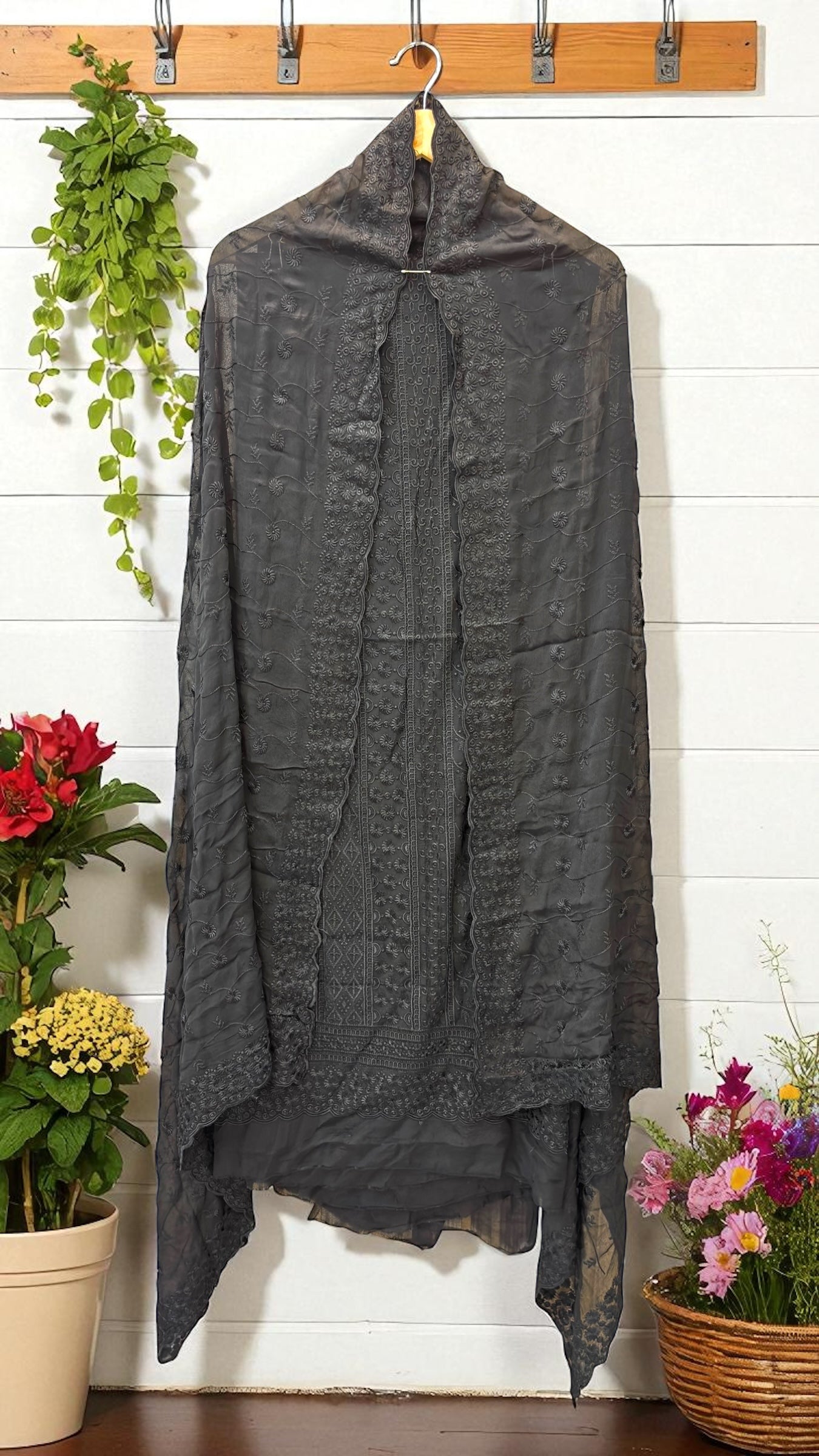 Pure Georgette Banarasi Chikankari Dress Material