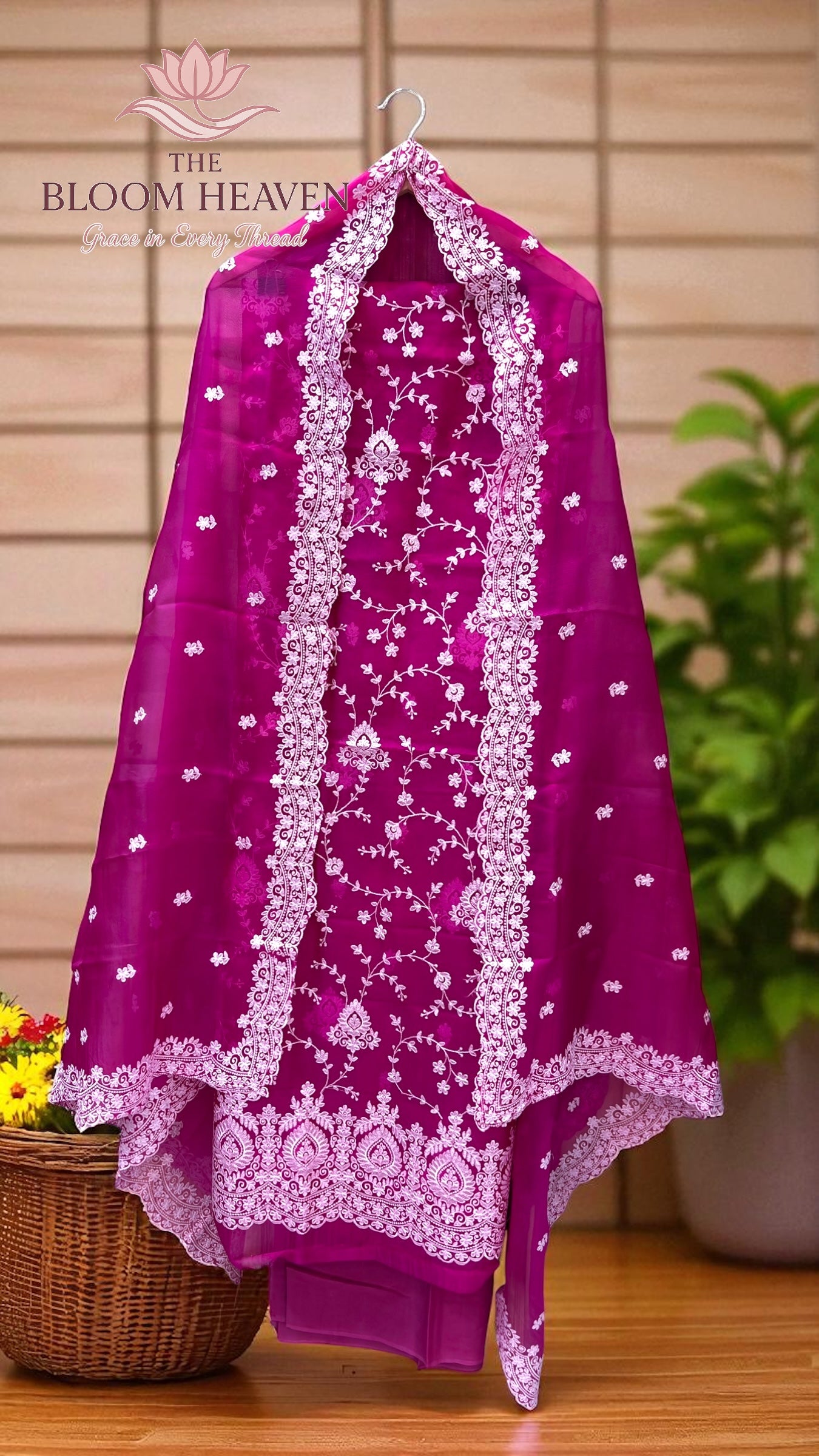Pure Organza Chikankari Handloom Banarasi Dress Material