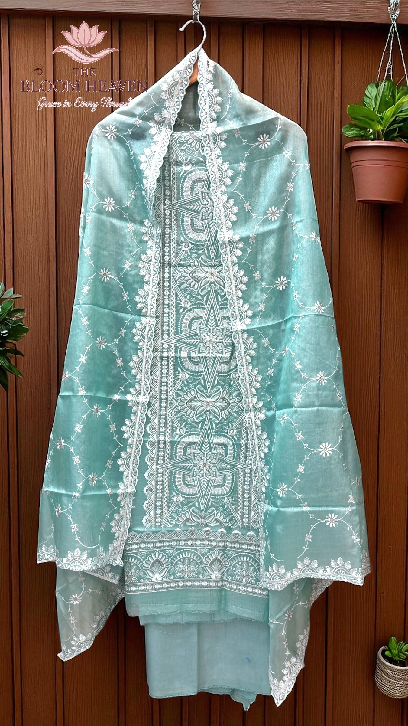 Pure Tussar Chikankari Handloom Banarasi Dress Material