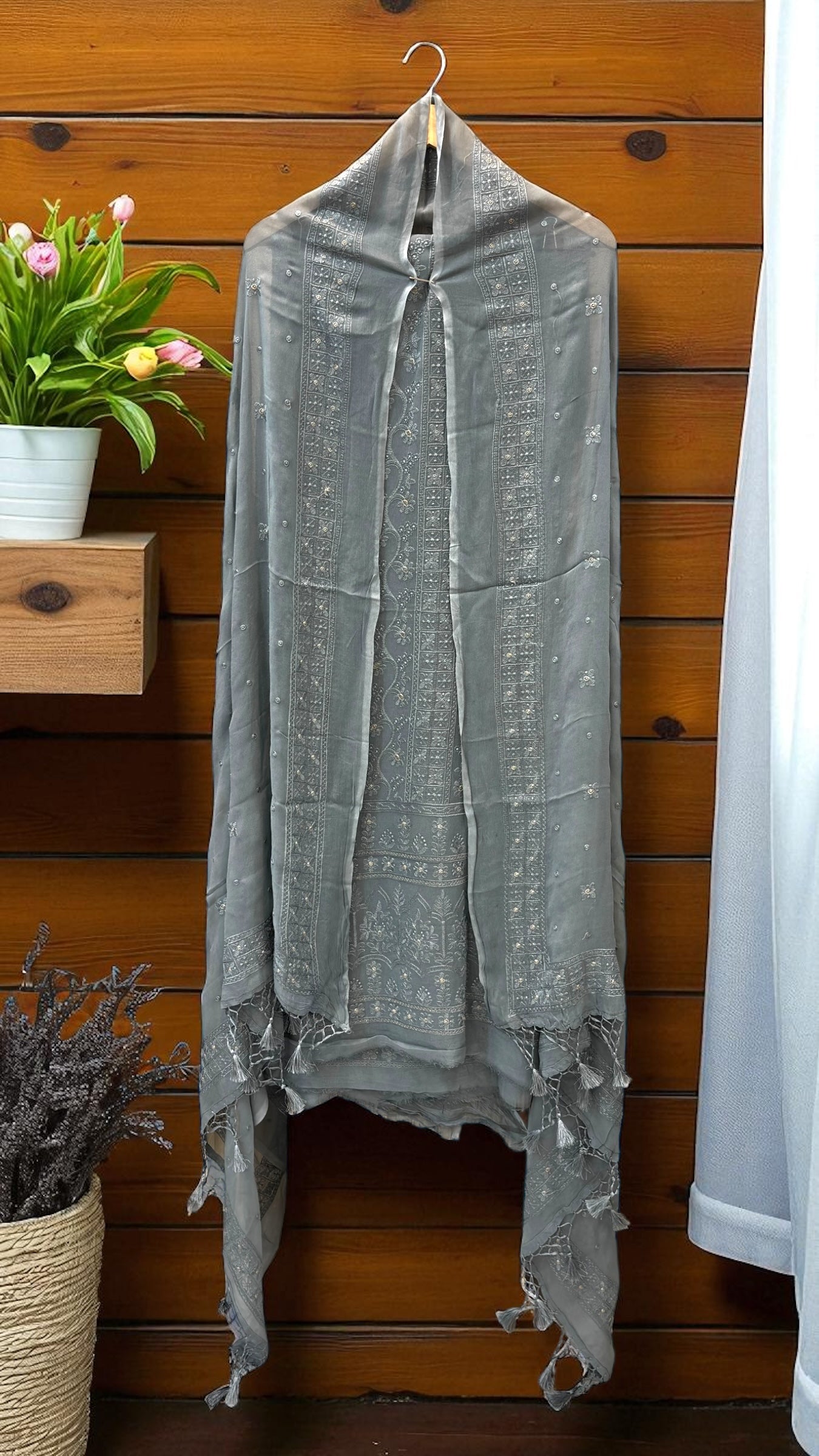 Pure Georgette Banarasi Chikankari Dress Material