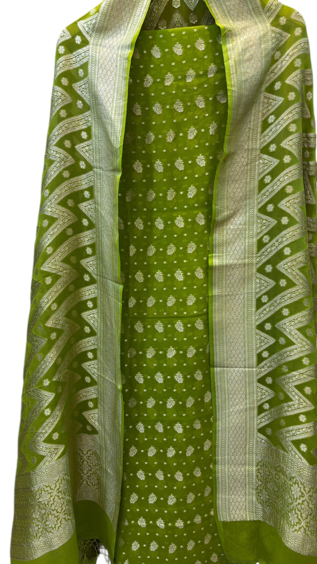 Pure Khaddi Georgette 3 Pc Suit Set with Gold Zari