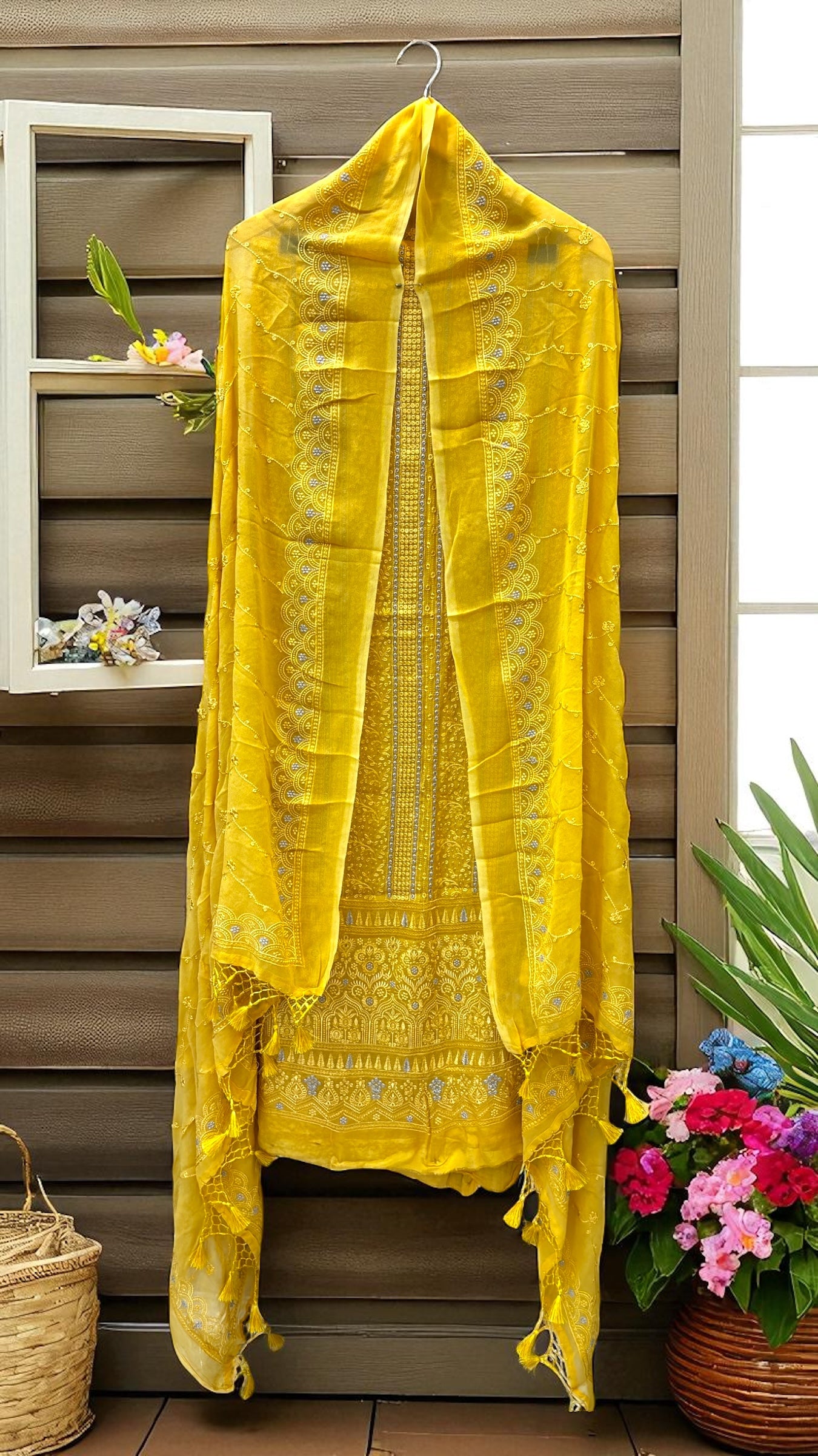 Pure Georgette Banarasi Chikankari Dress Material