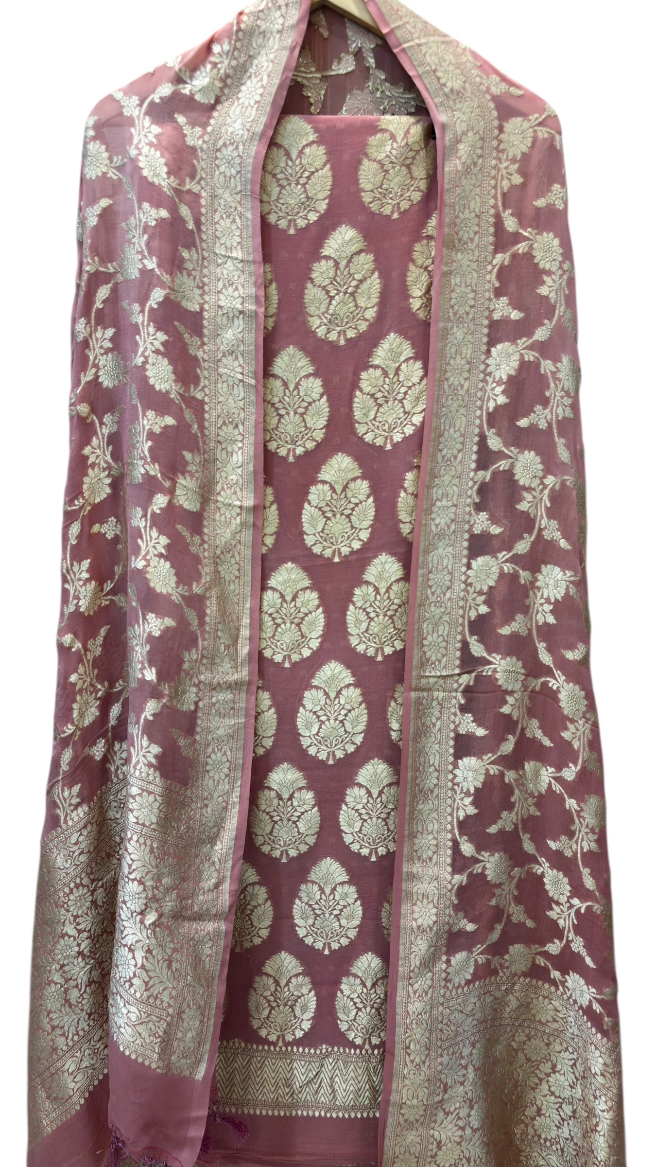 Pure Khaddi Georgette 3 Pc Suit Set with Gold Zari
