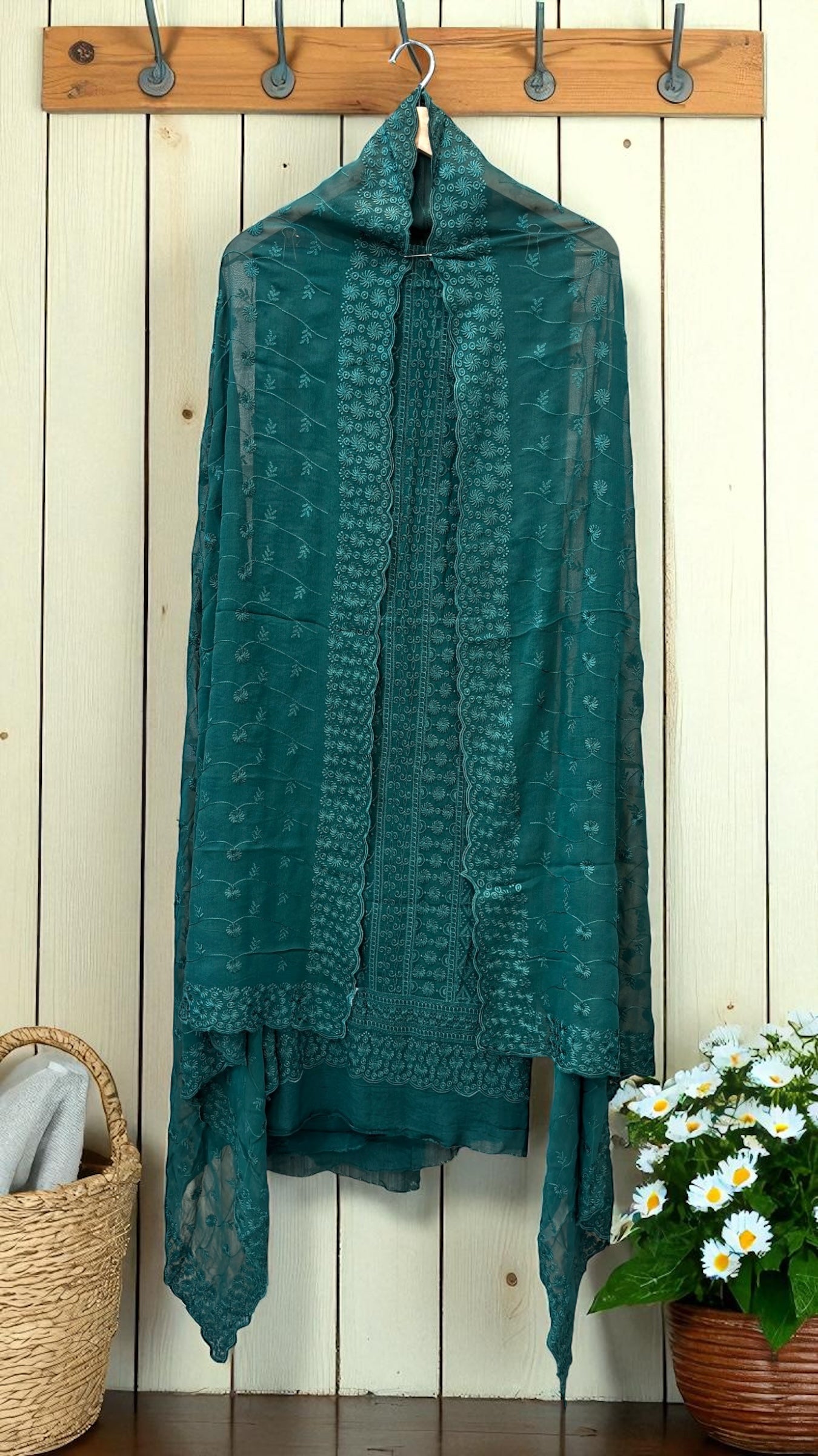 Pure Georgette Banarasi Chikankari Dress Material