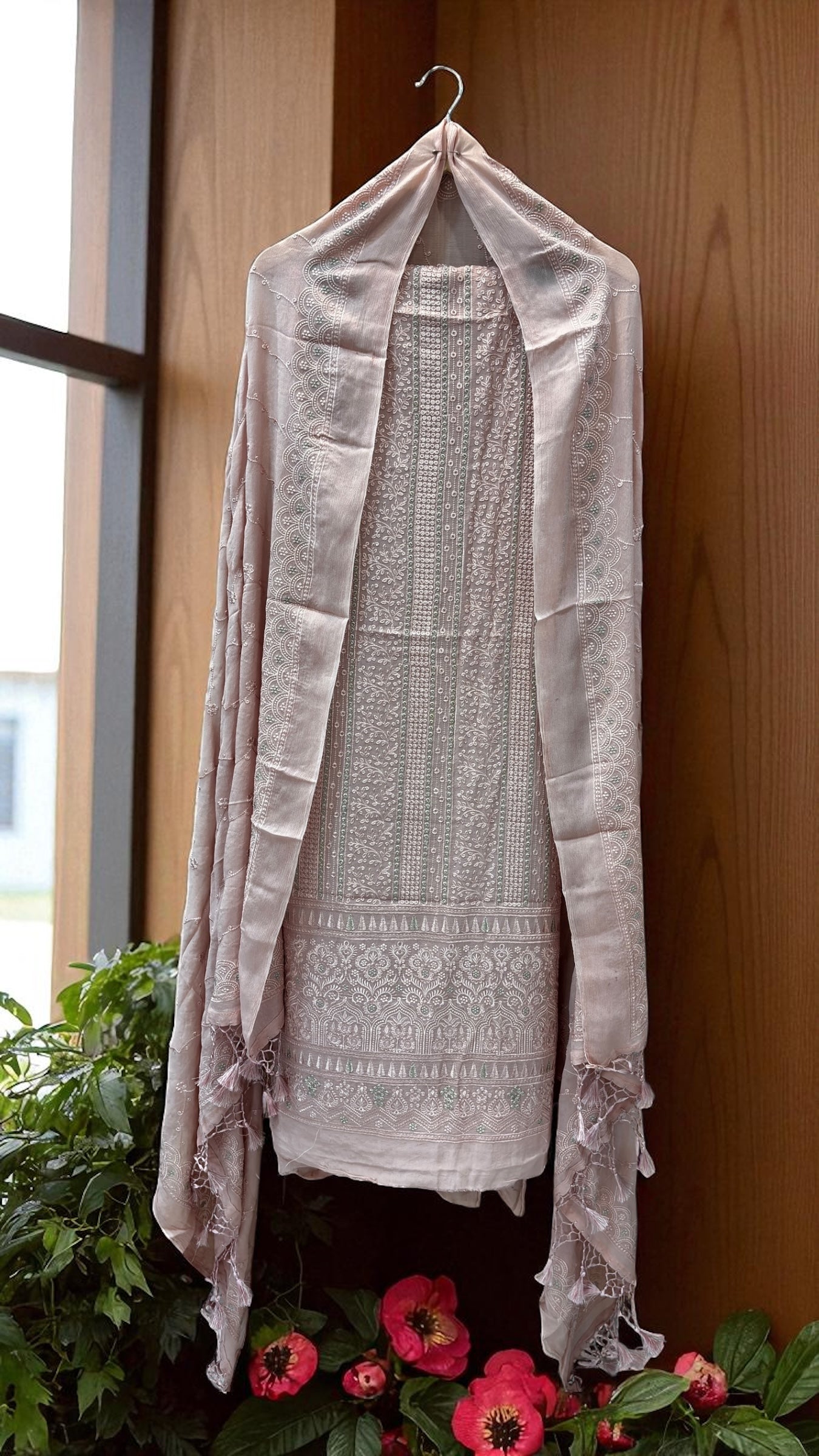 Pure Georgette Banarasi Chikankari Dress Material