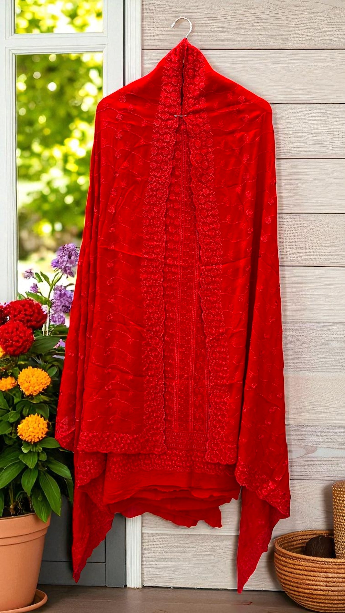 Pure Georgette Banarasi Chikankari Dress Material