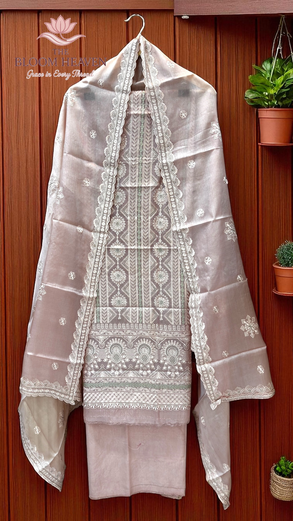Pure Tussar Chikankari Handloom Banarasi Dress Material