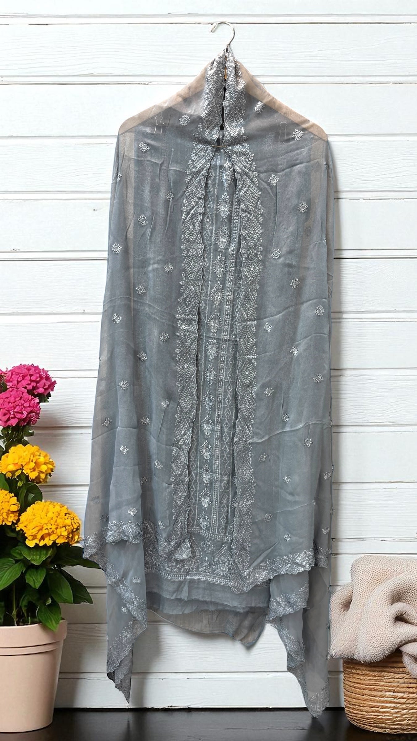 Pure Georgette Banarasi Chikankari Dress Material