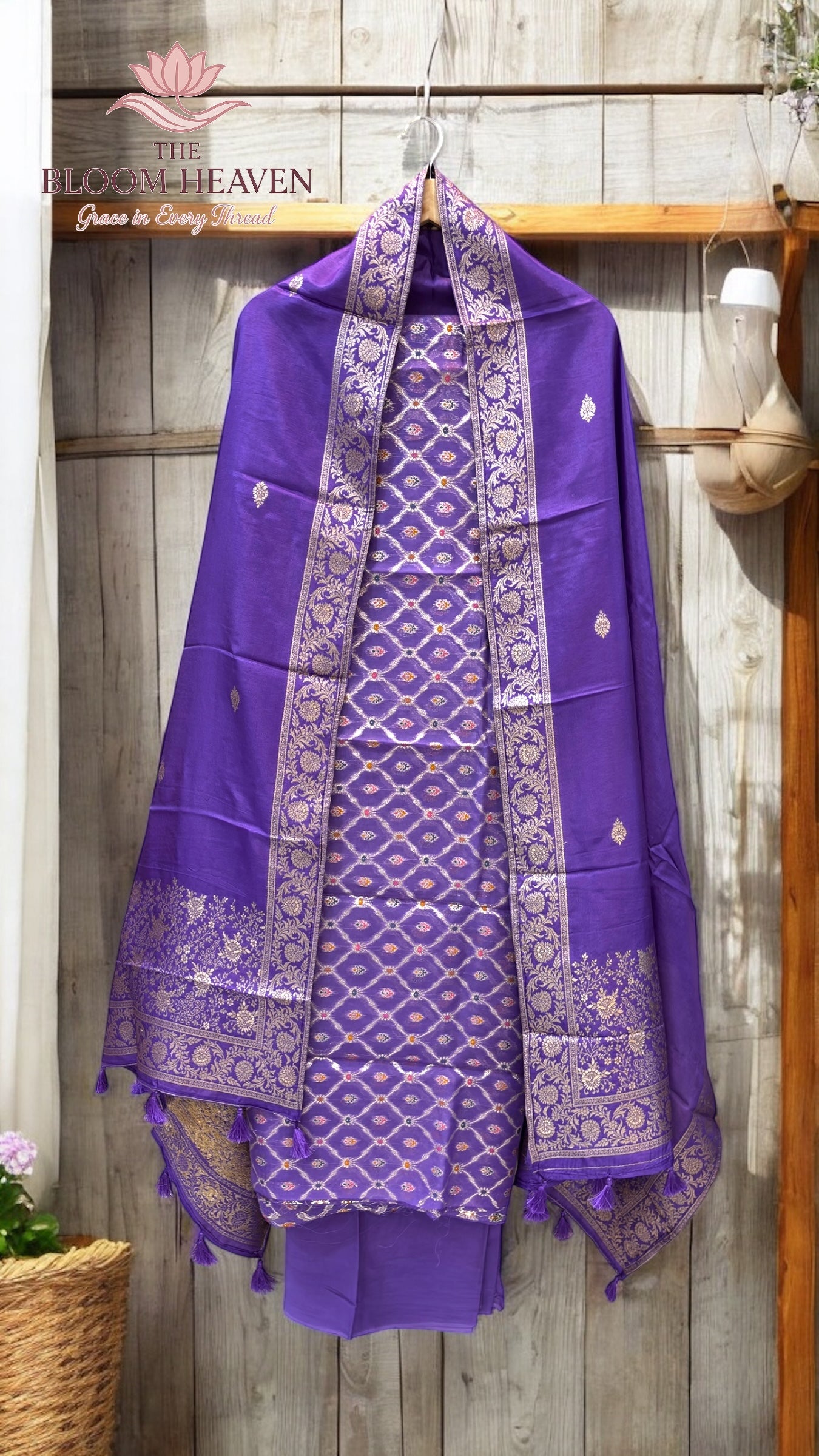 Pure Chanderi 3-Piece Suit with Silk Dupatta