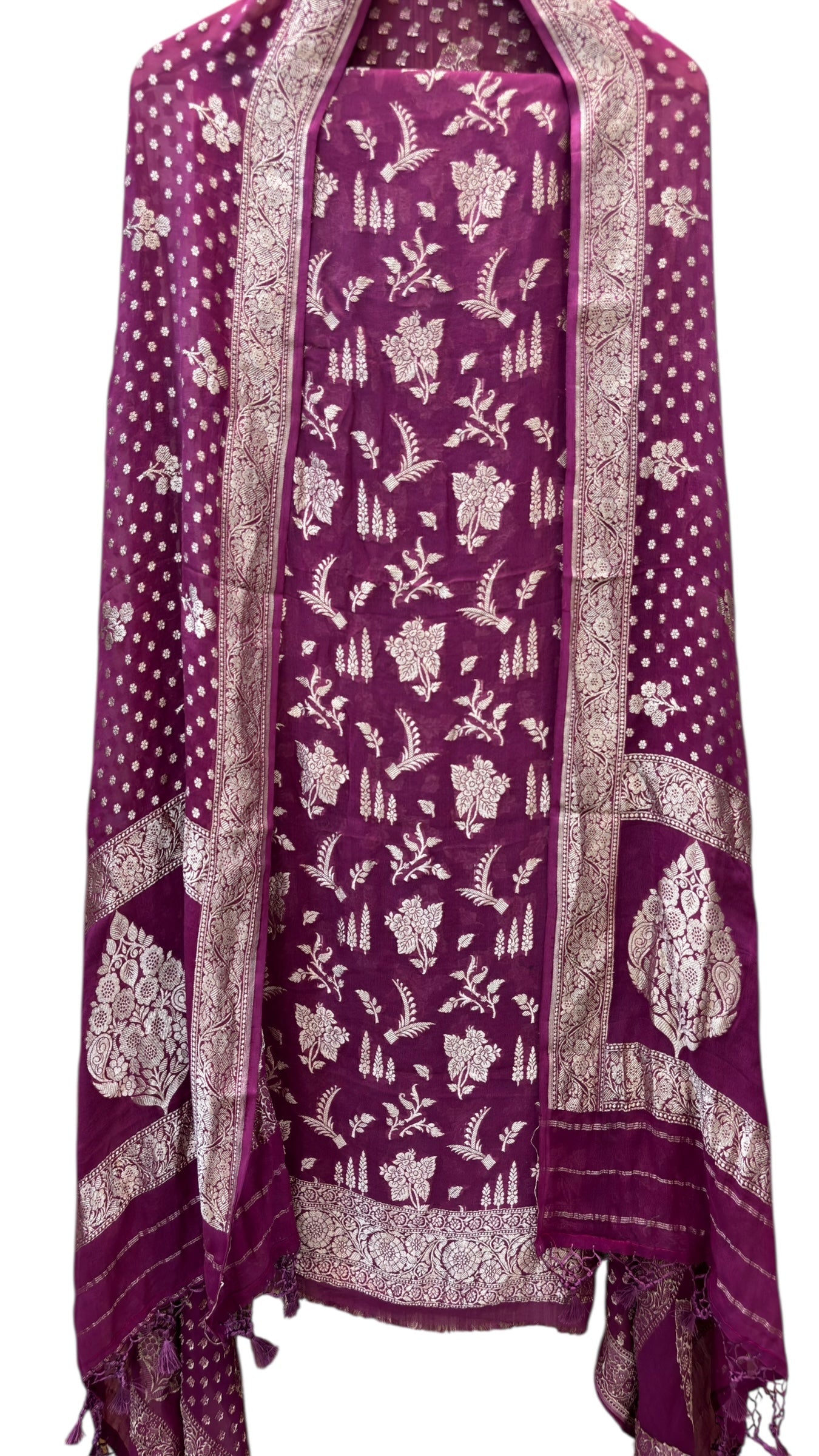 Pure Khaddi Georgette 3 Pc Suit Set with Gold Zari