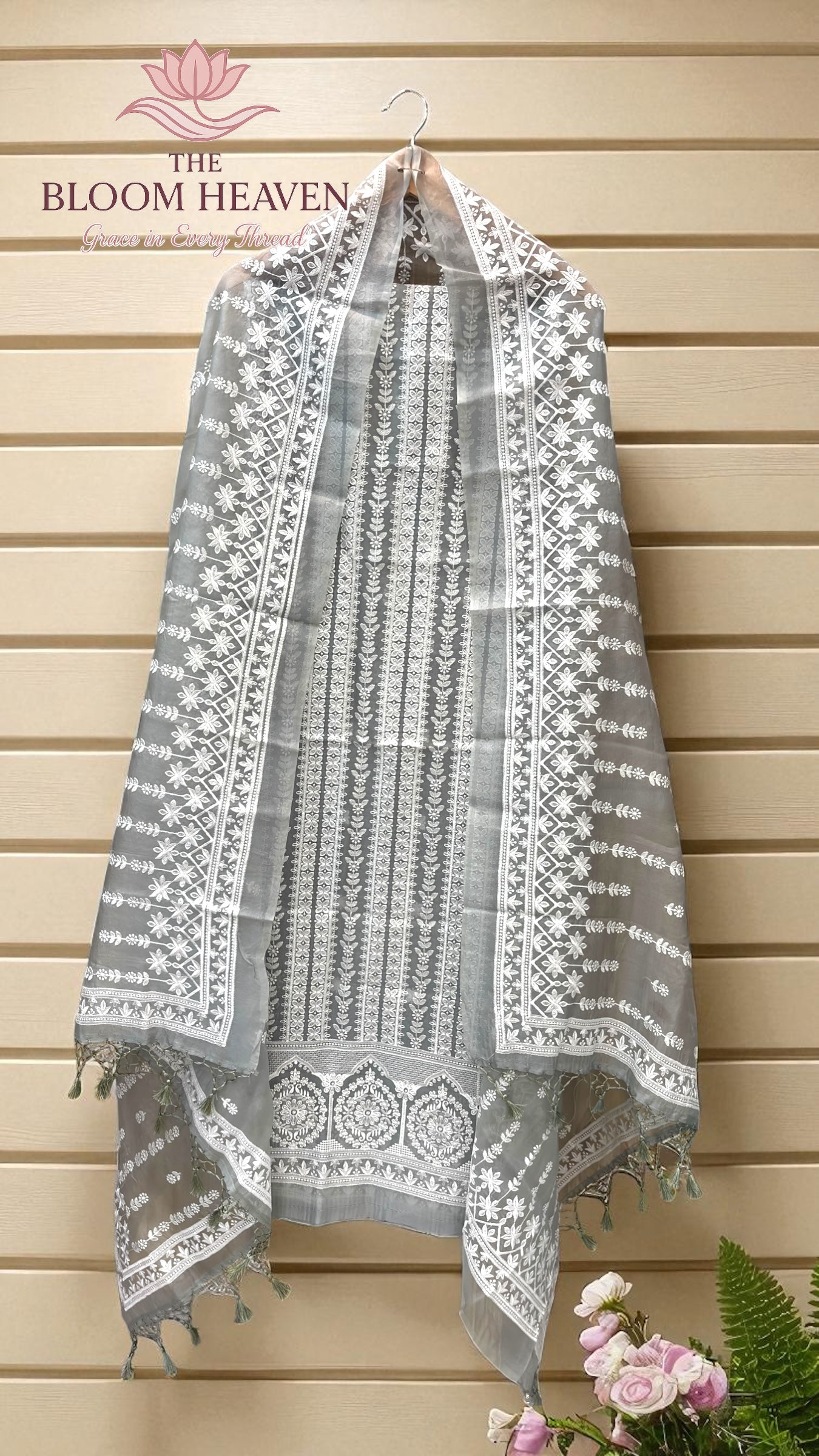Pure Organza Chikankari Handloom Banarasi Dress Material