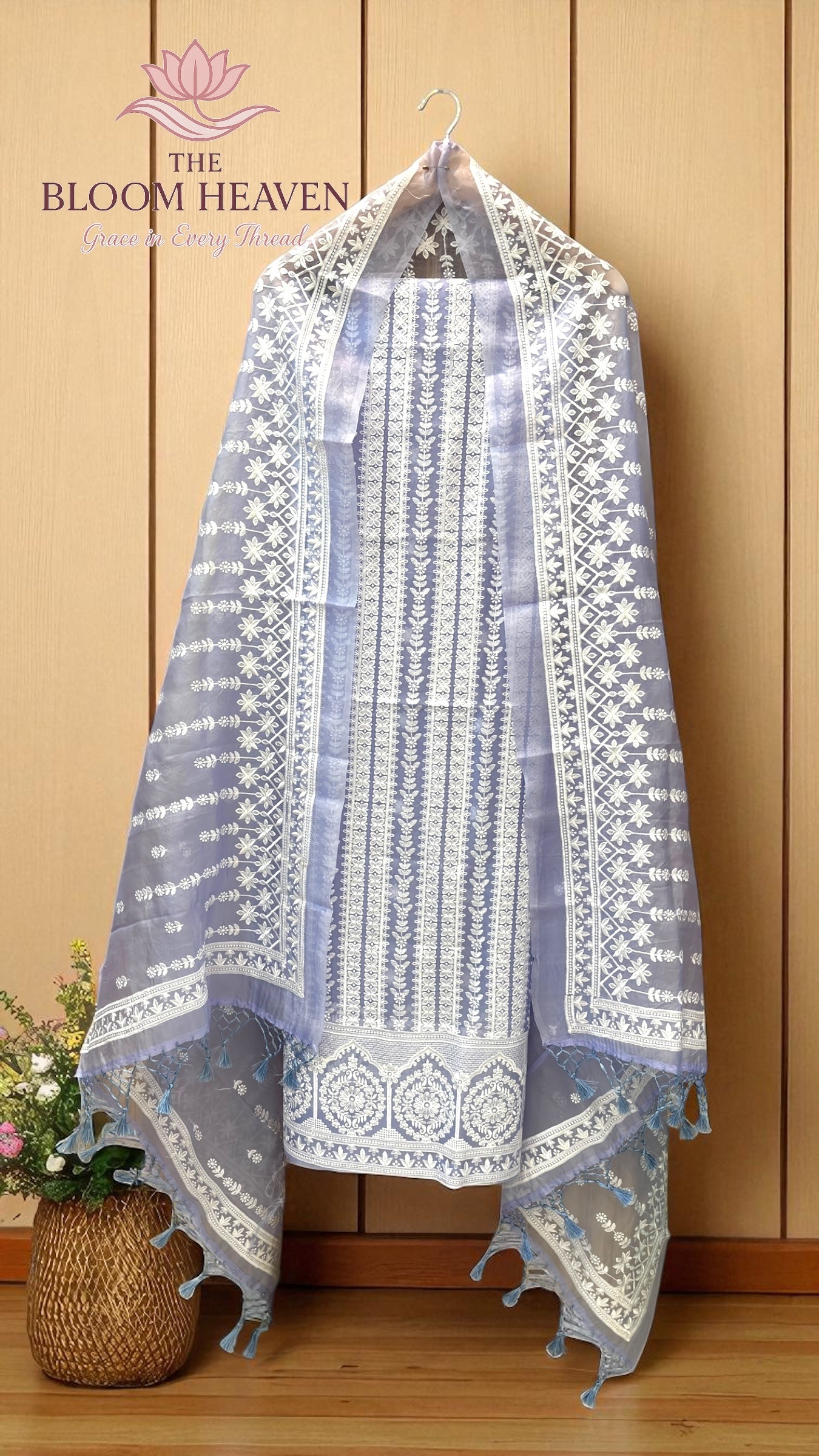 Pure Organza Chikankari Handloom Banarasi Dress Material