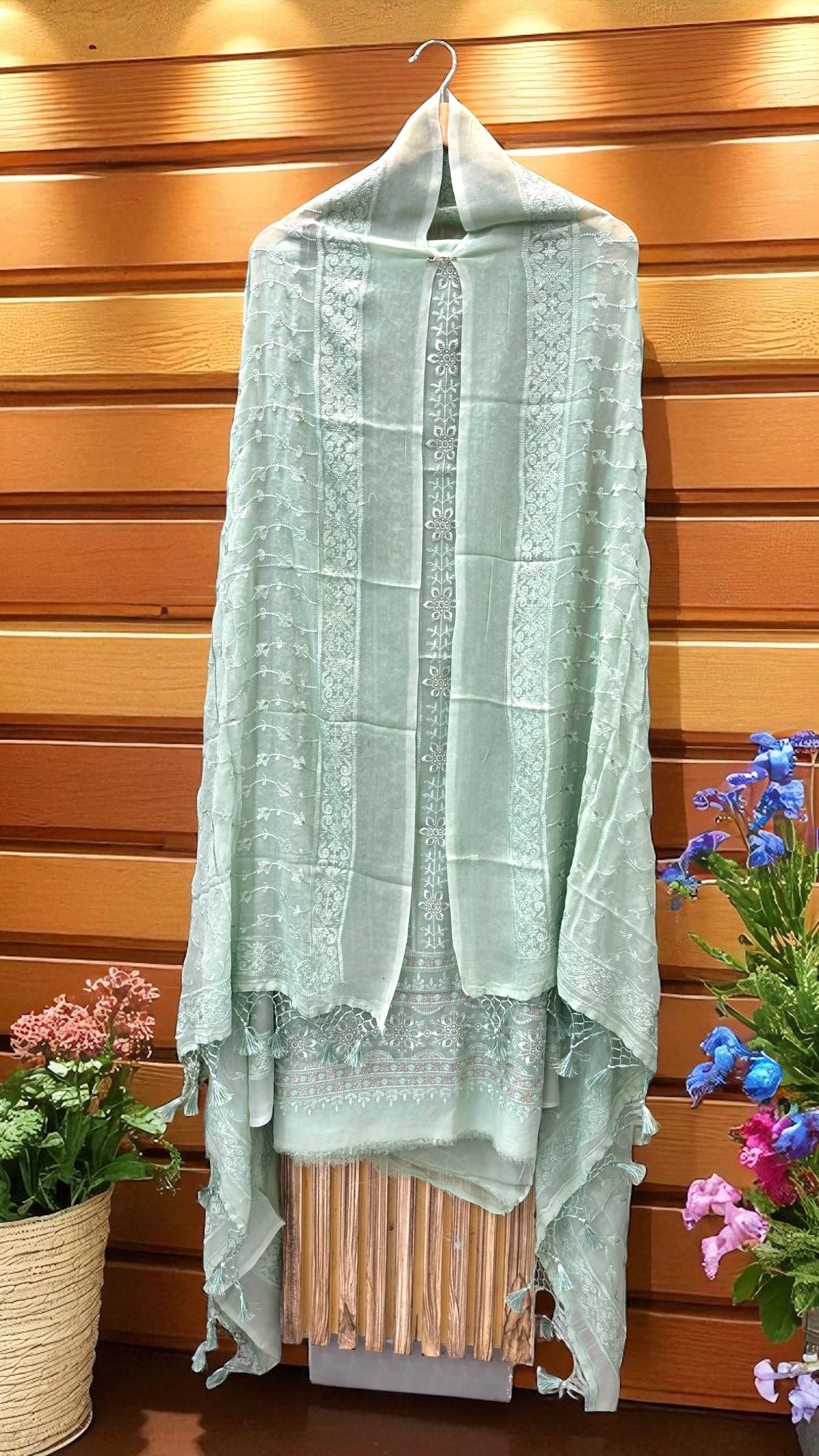 Pure Georgette Banarasi Chikankari Dress Material