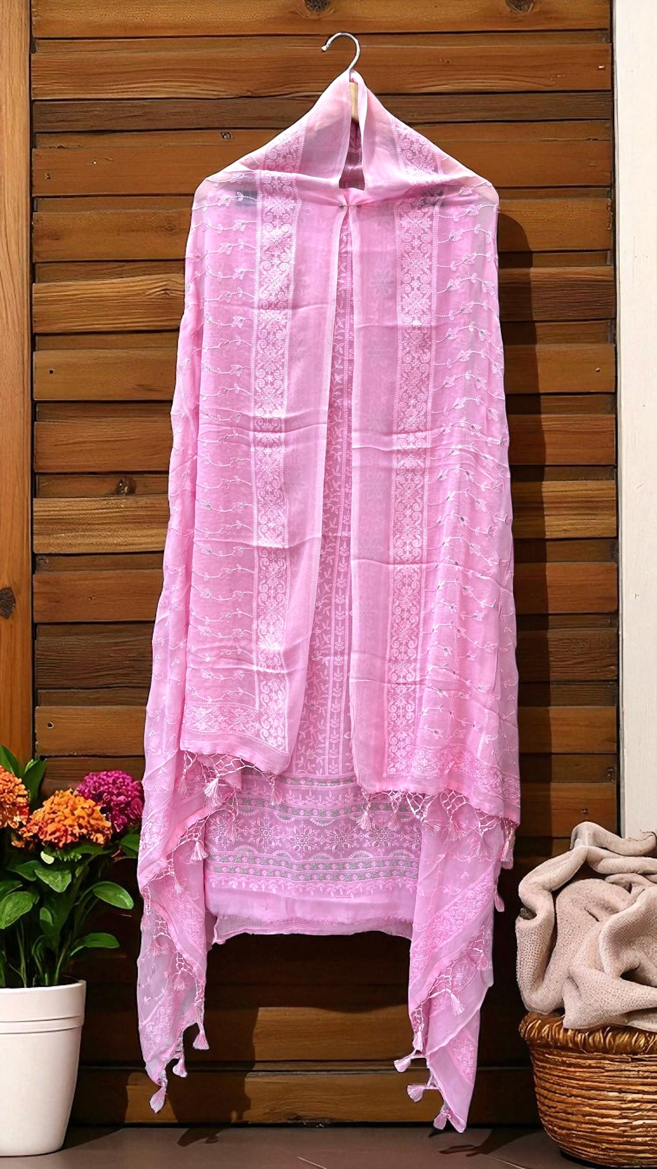 Pure Georgette Banarasi Chikankari Dress Material