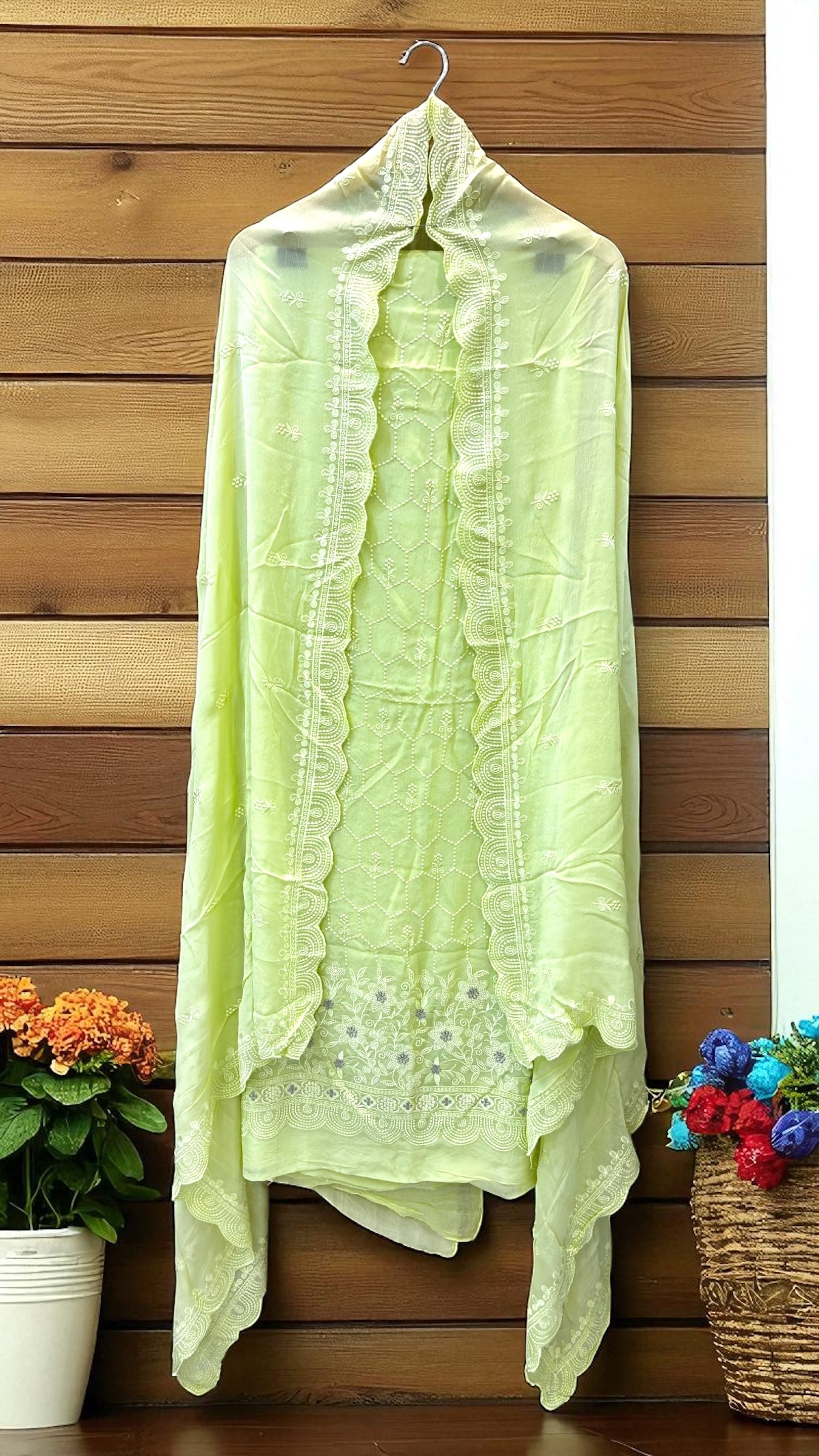 Pure Georgette Banarasi Chikankari Dress Material