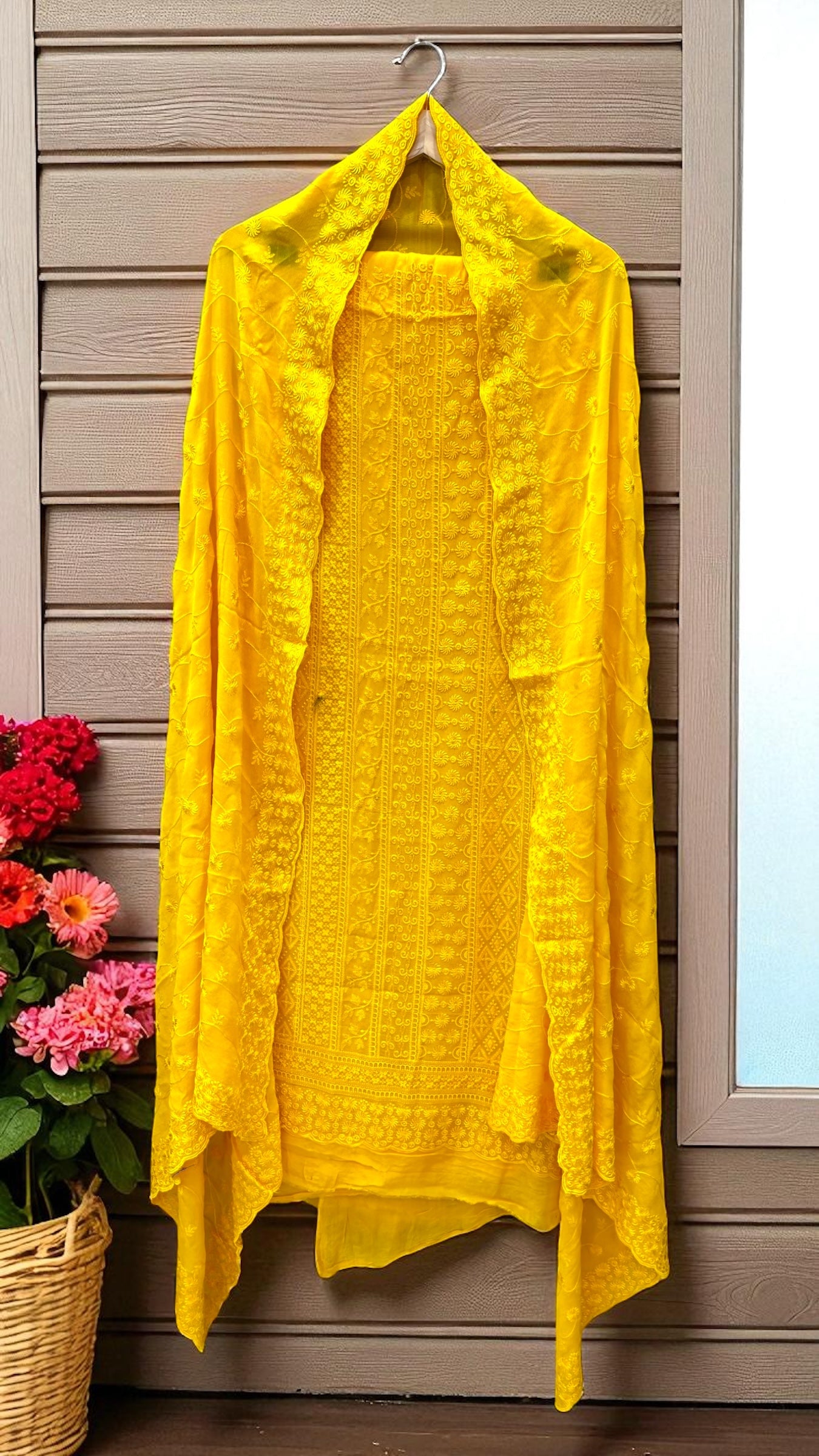 Pure Georgette Banarasi Chikankari Dress Material