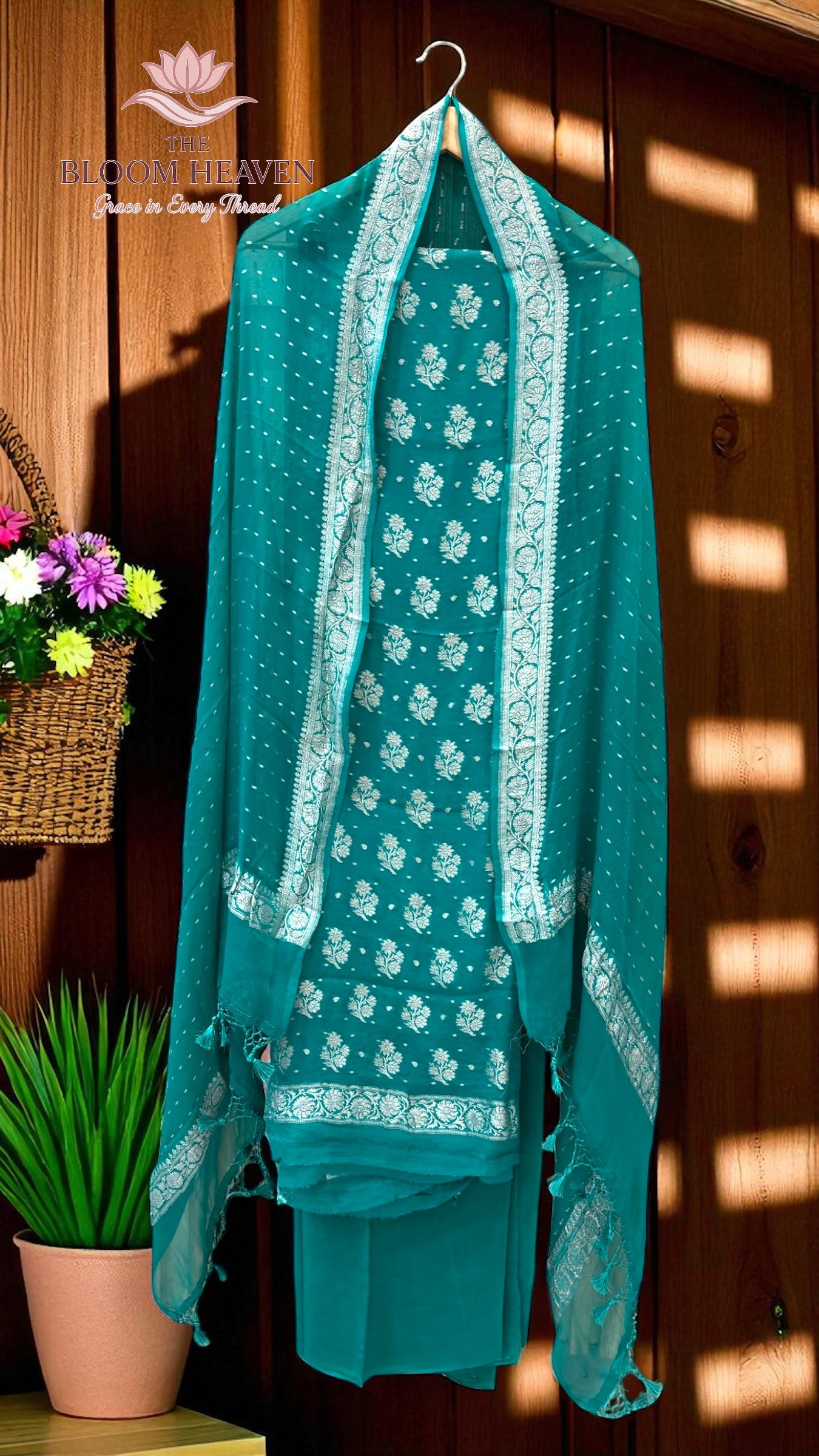 Pure Khaddi Georgette Handloom Banarasi 3-Piece Suit