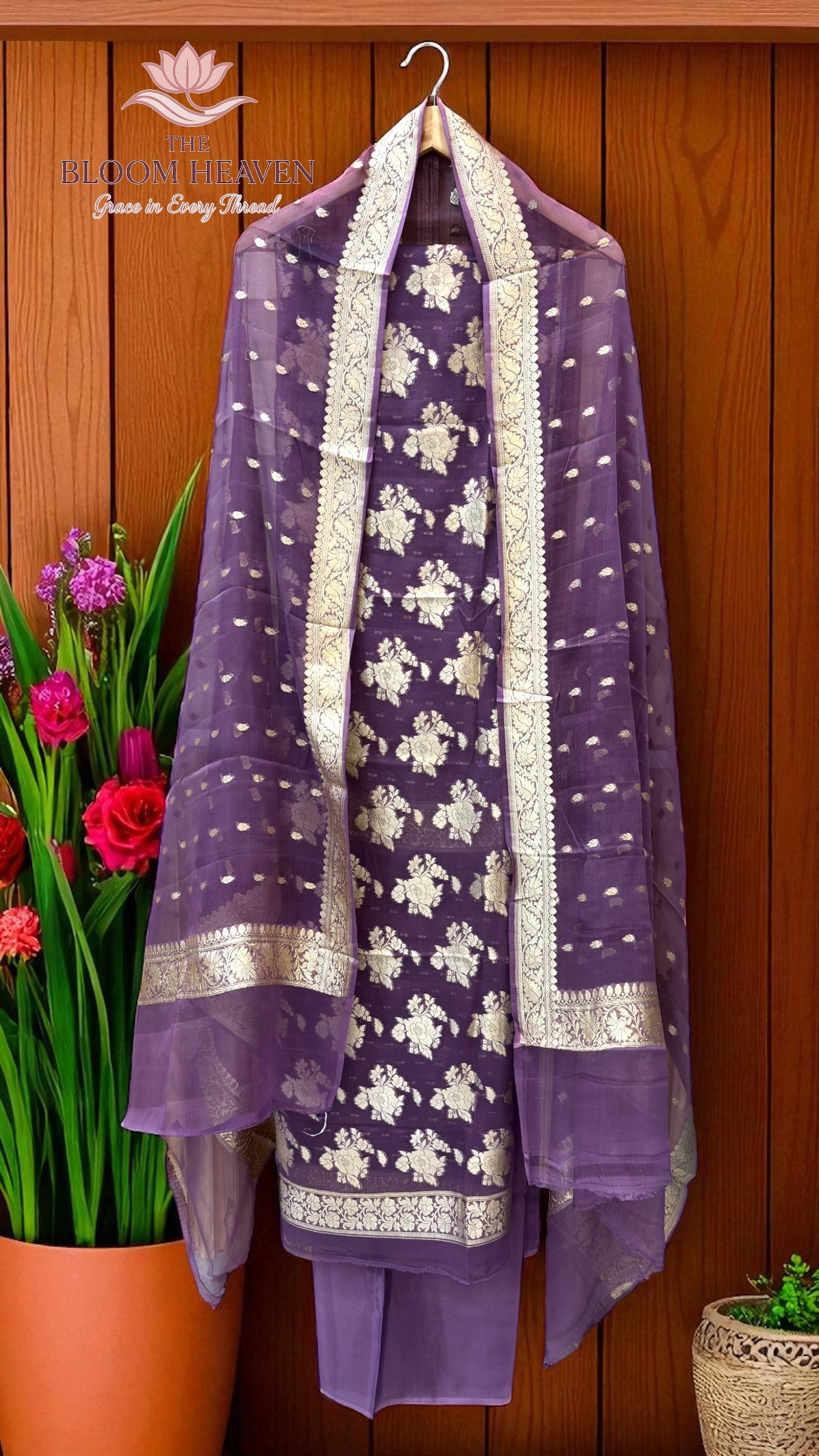 Pure Khaddi Georgette Handlooms Banarasi Dress material
