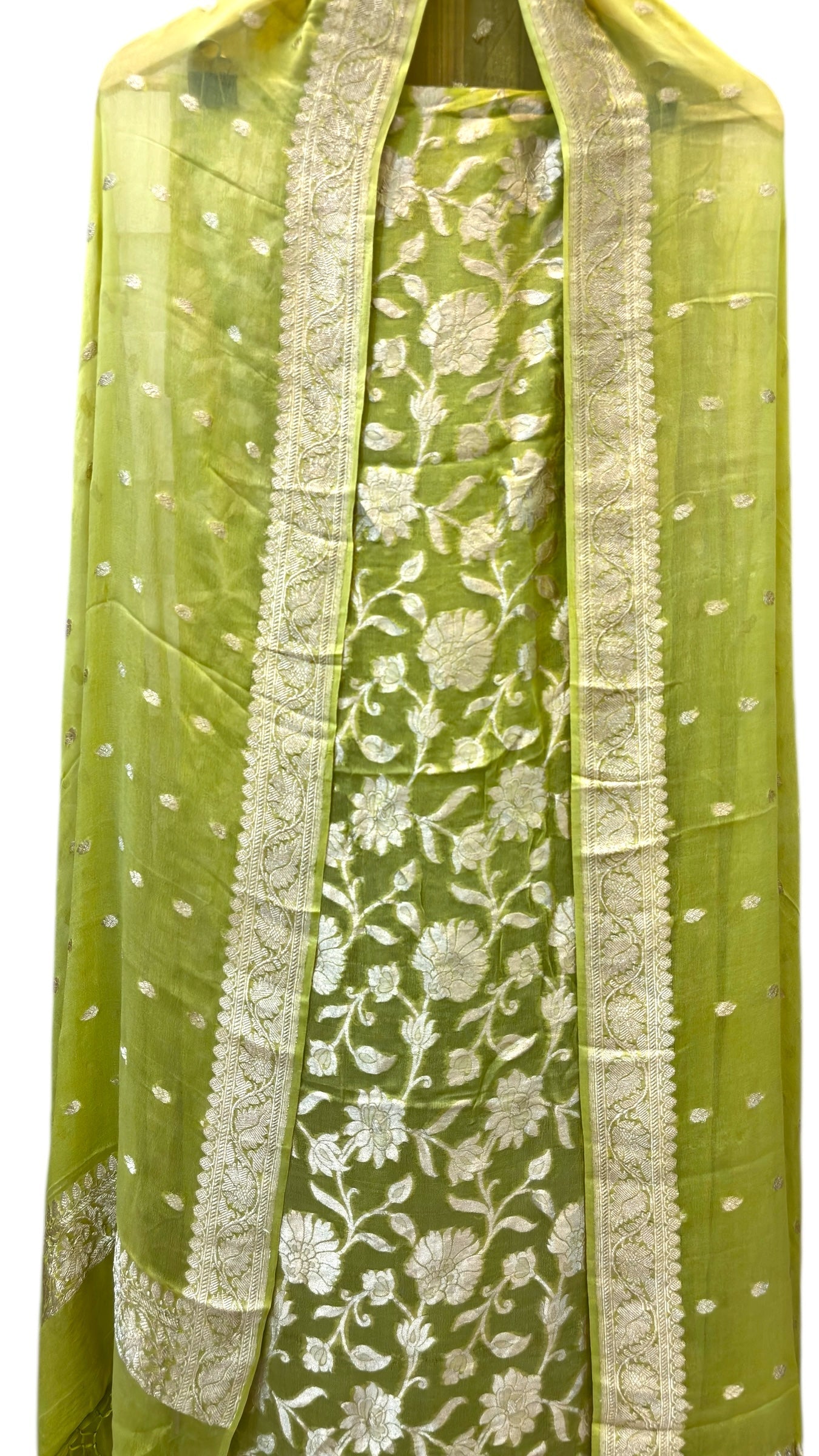 Pure Khaddi Georgette 3 Pc Suit Set with Gold Zari