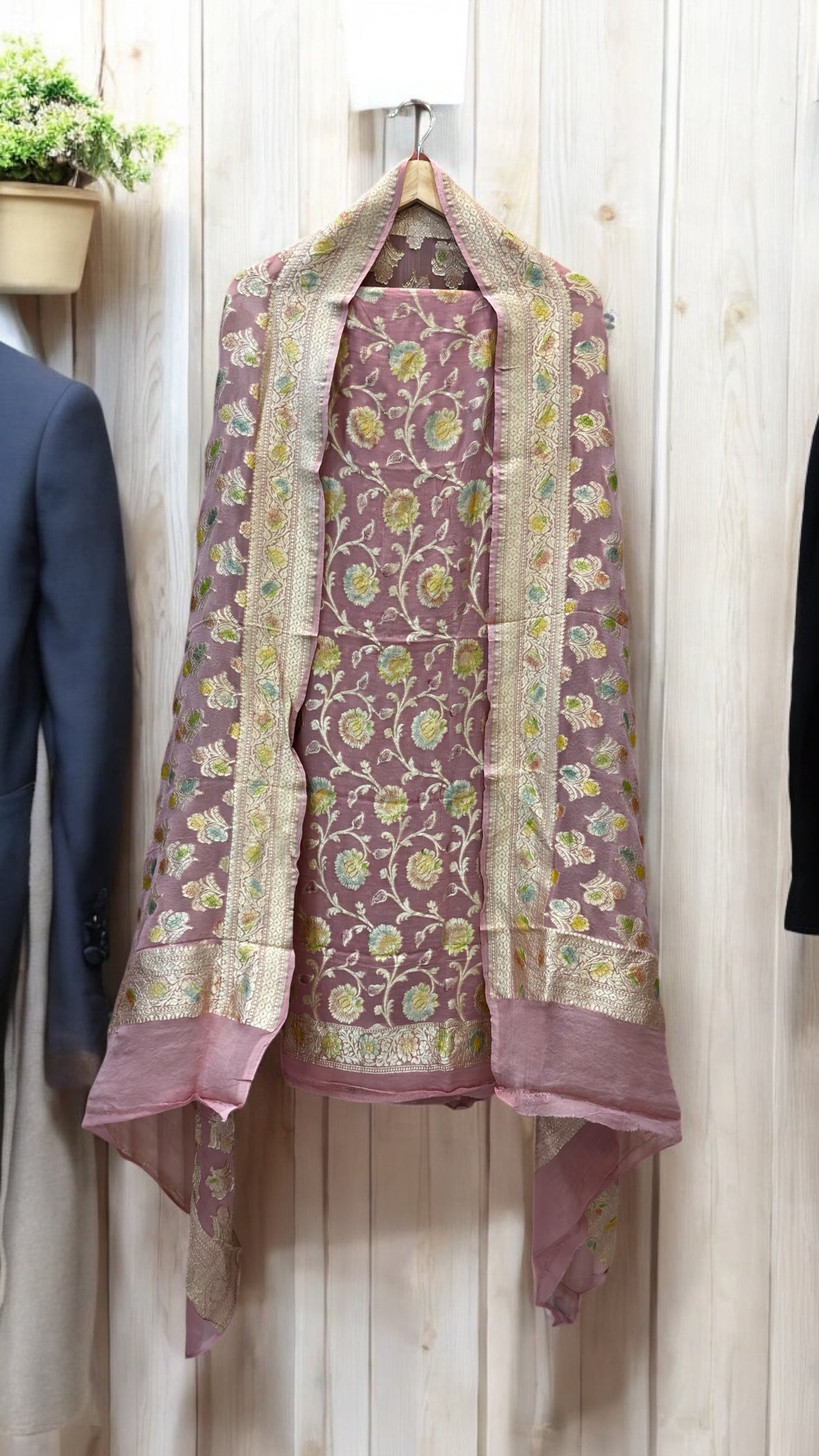 Pure Khaddi Georgette 3 Pc Suit Set with Gold Zari