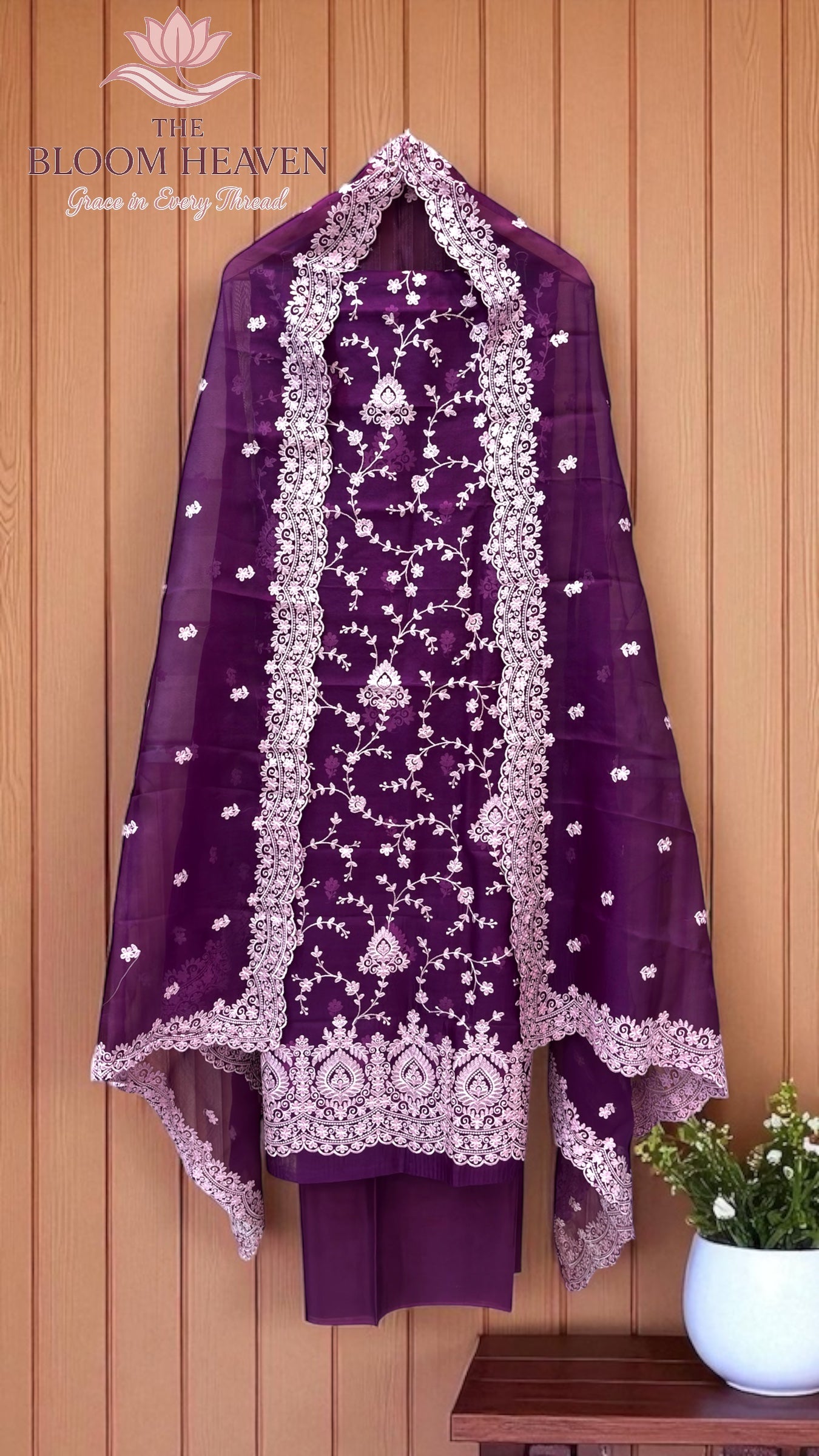 Pure Organza Chikankari Handloom Banarasi Dress Material