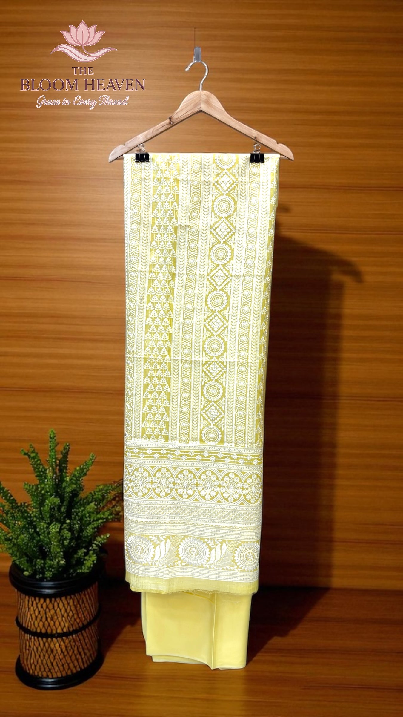 Pure Organza Chikankari Handloom Banarasi Dress Material