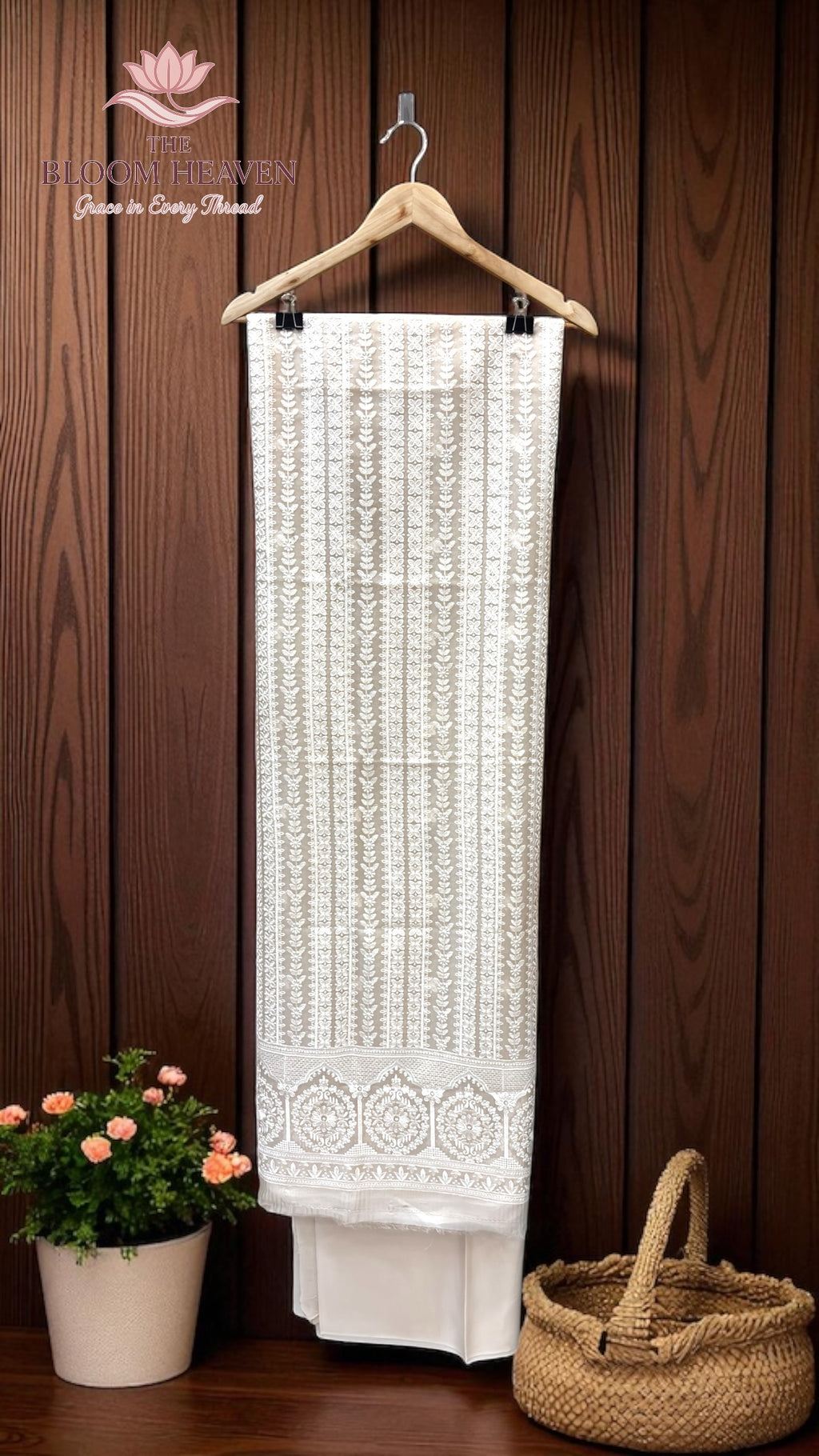 Pure Organza Chikankari Handloom Banarasi Dress Material
