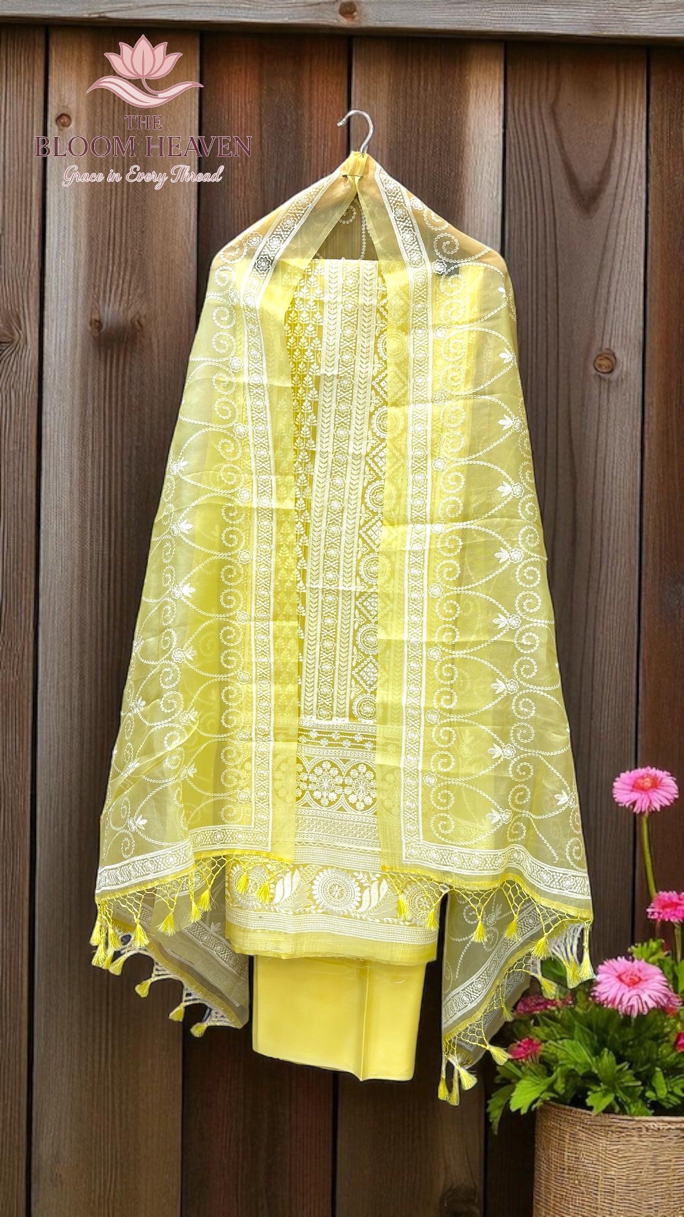 Pure Organza Chikankari Handloom Banarasi Dress Material