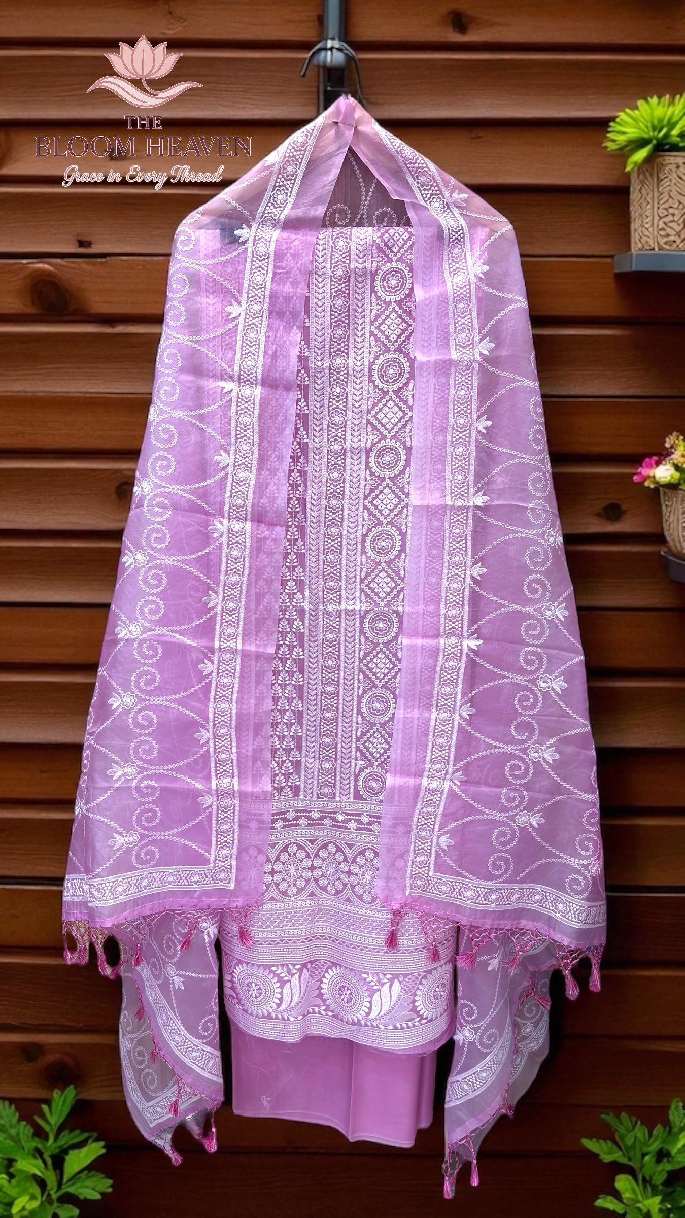 Pure Organza Chikankari Handloom Banarasi Dress Material