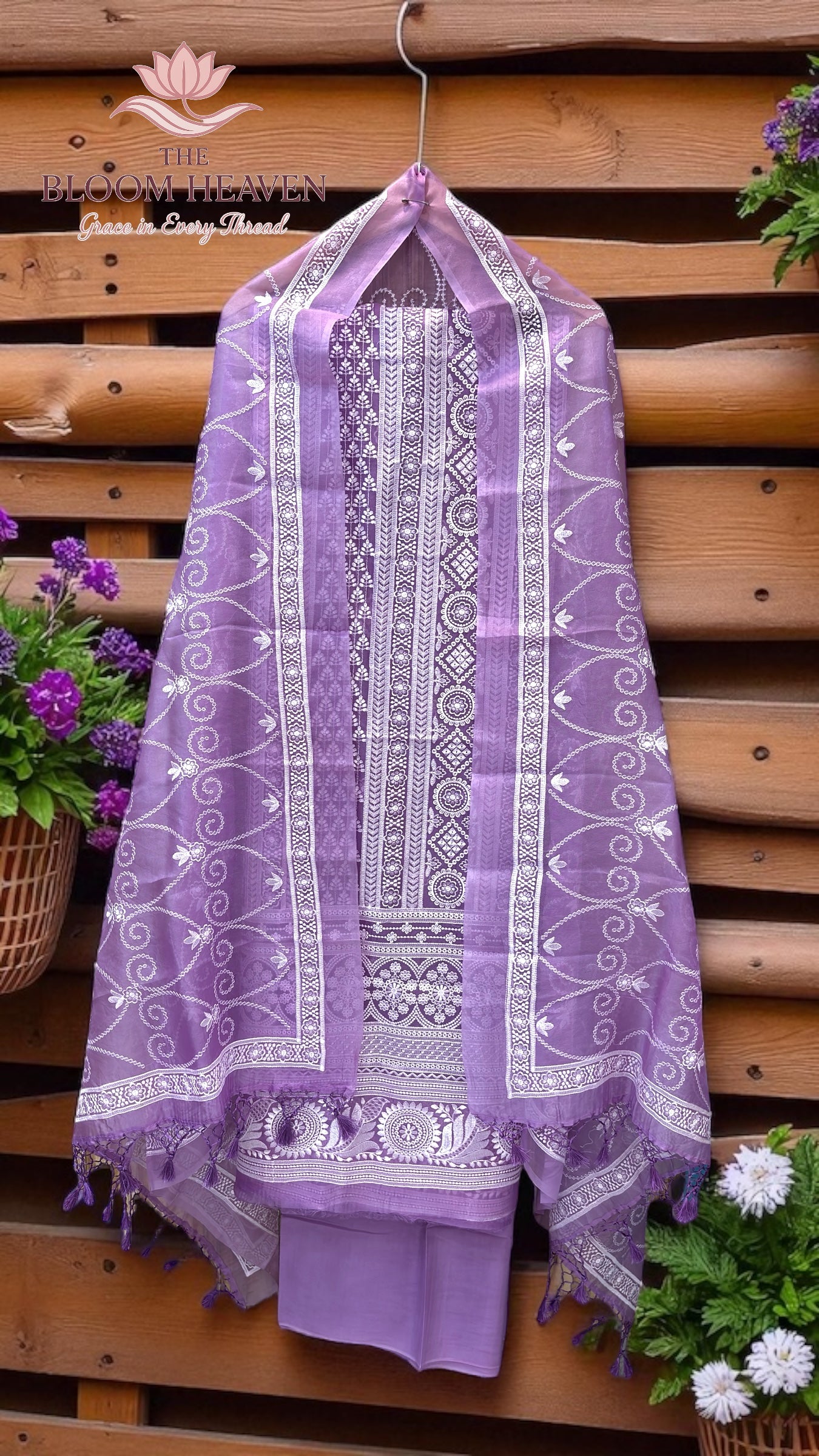 Pure Organza Chikankari Handloom Banarasi Dress Material