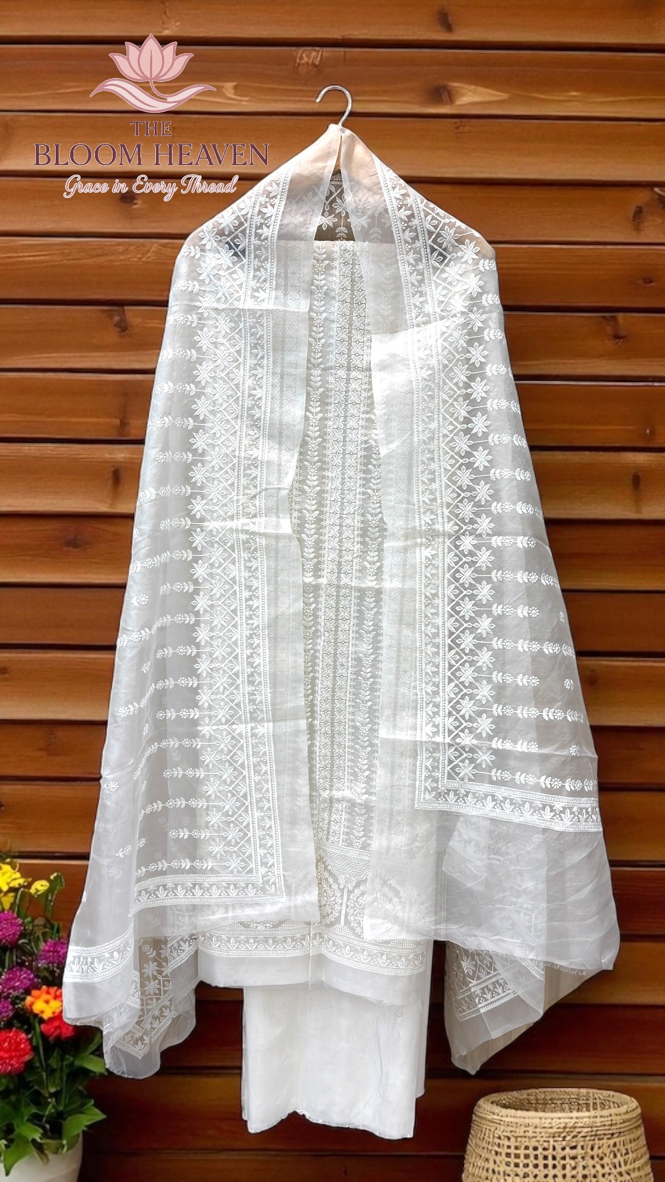 Pure Organza Banarasi Chikankari Dress Material