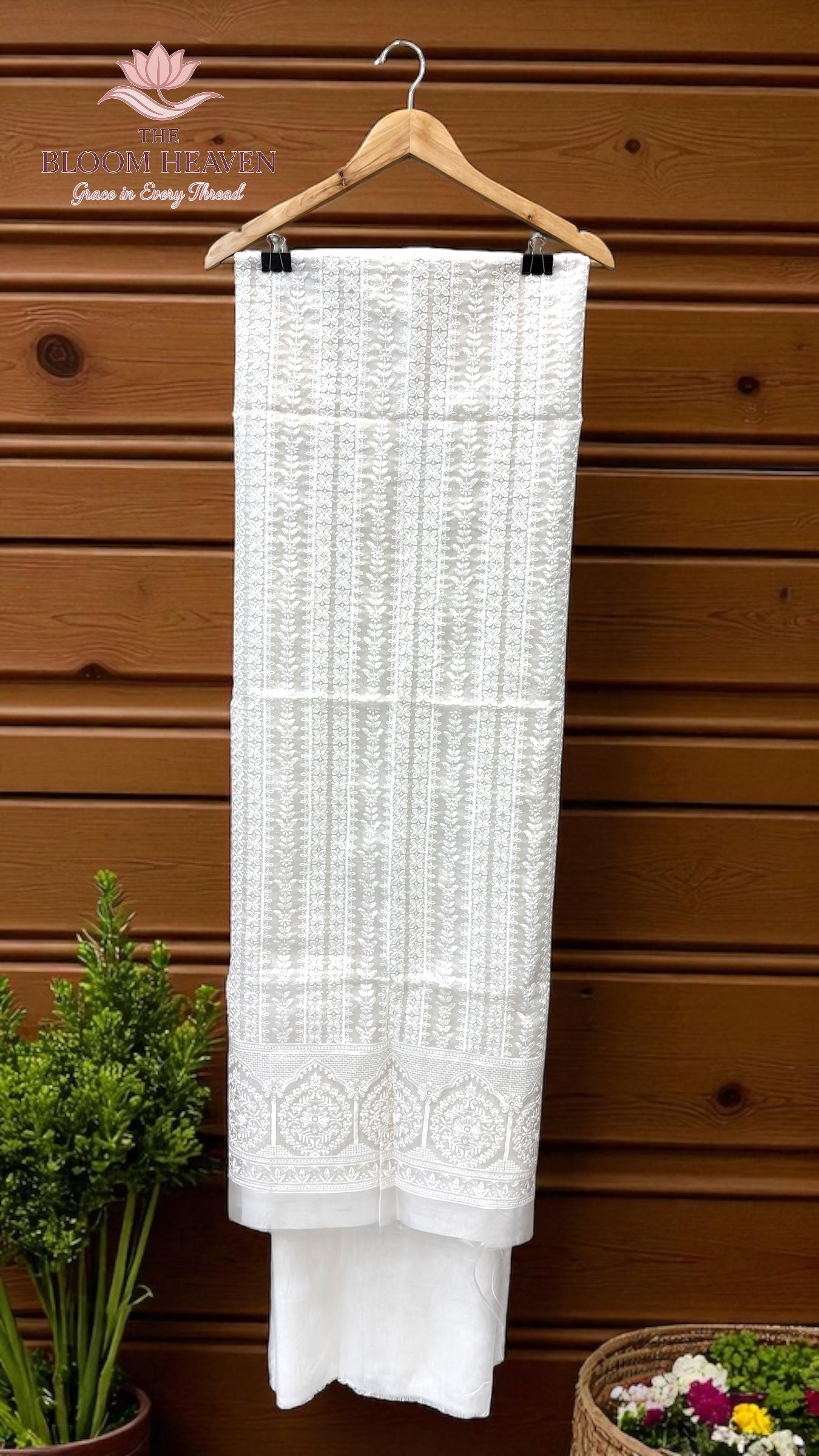 Pure Organza Banarasi Chikankari Dress Material