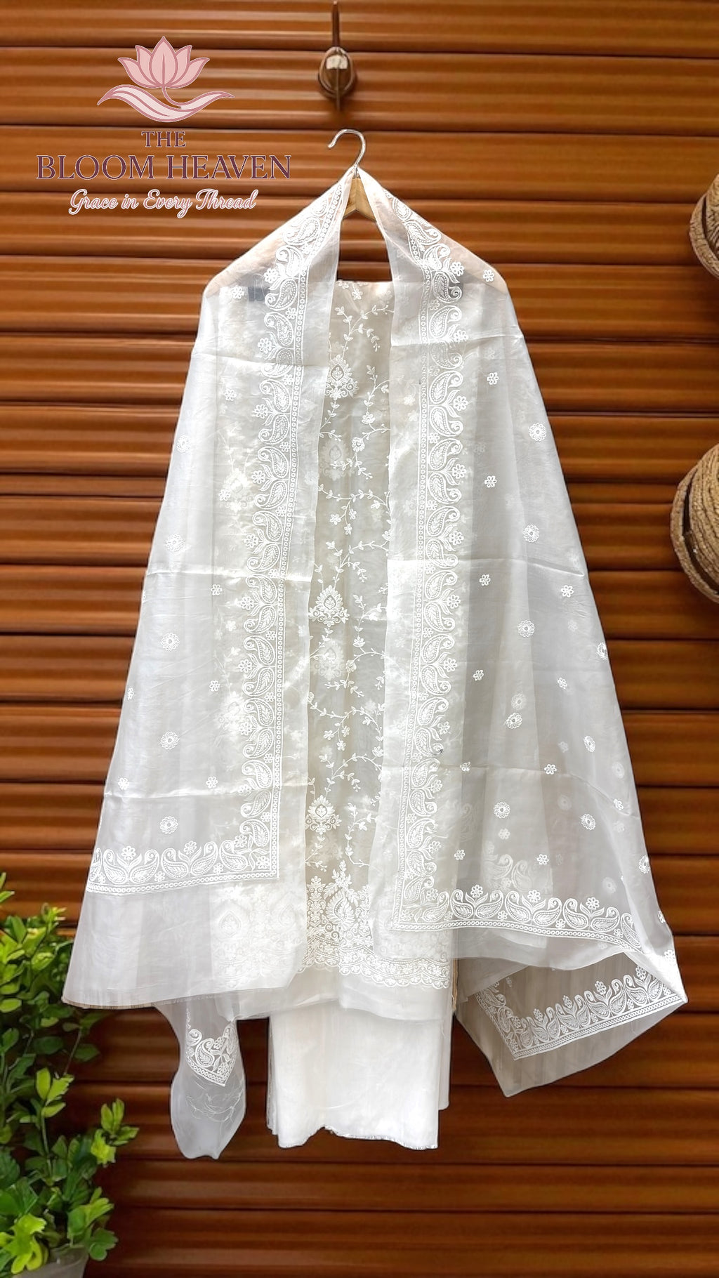 Pure Organza Banarasi Chikankari Dress Material