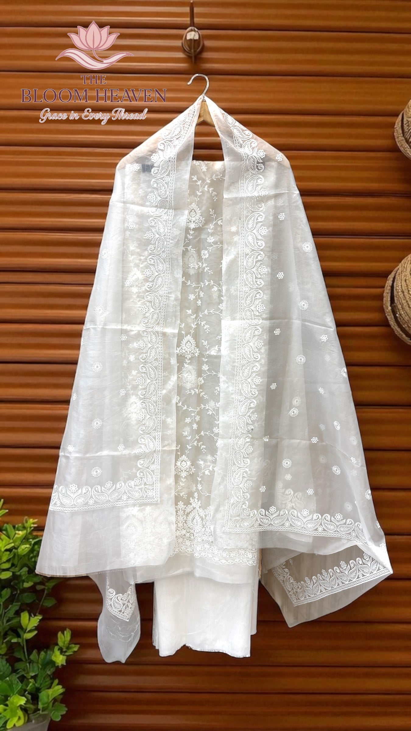 Pure Organza Banarasi Chikankari Dress Material
