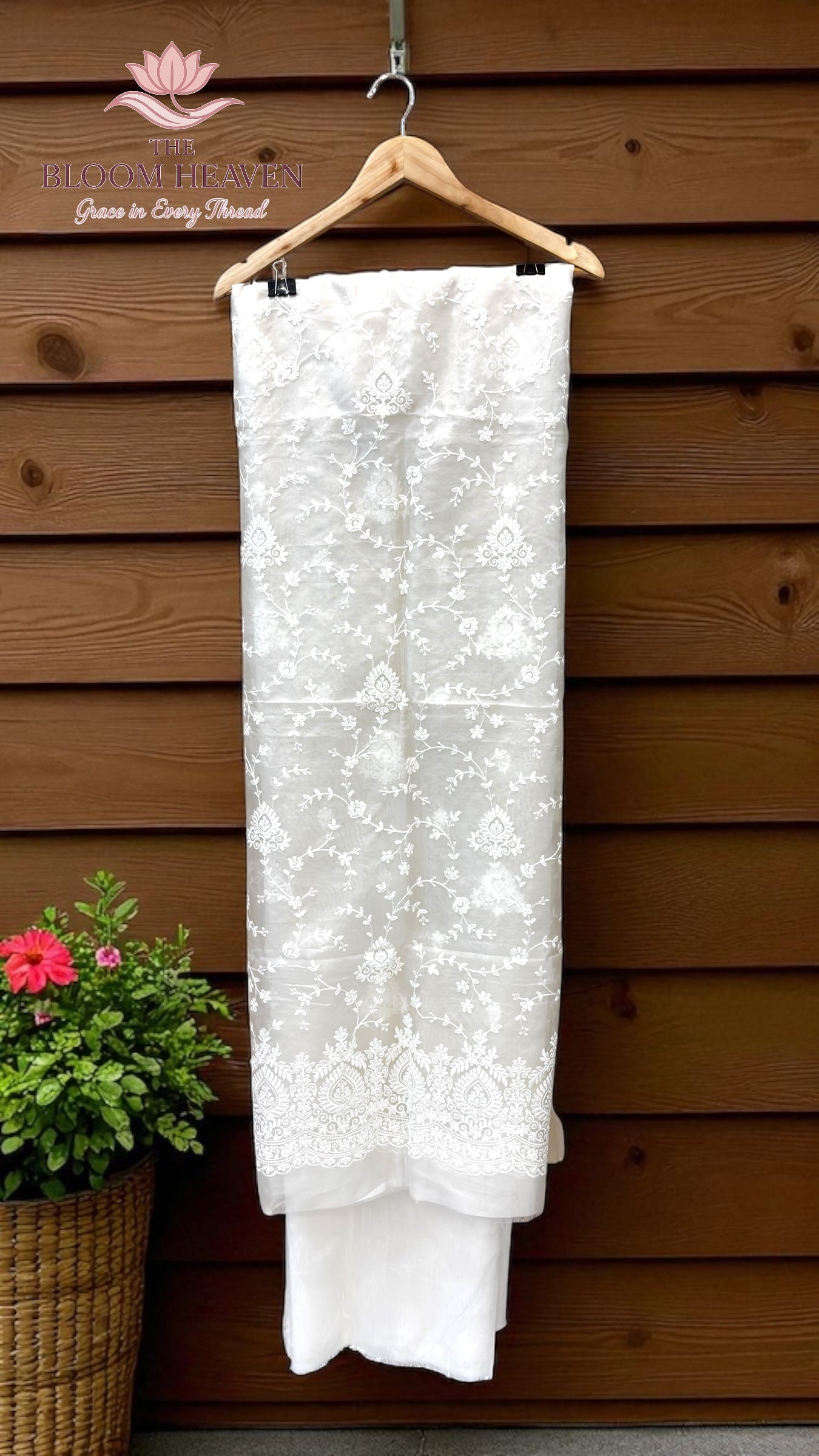 Pure Organza Banarasi Chikankari Dress Material