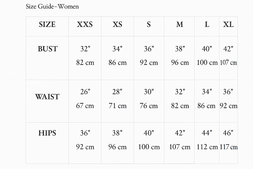 size chart | The Bloom Heaven